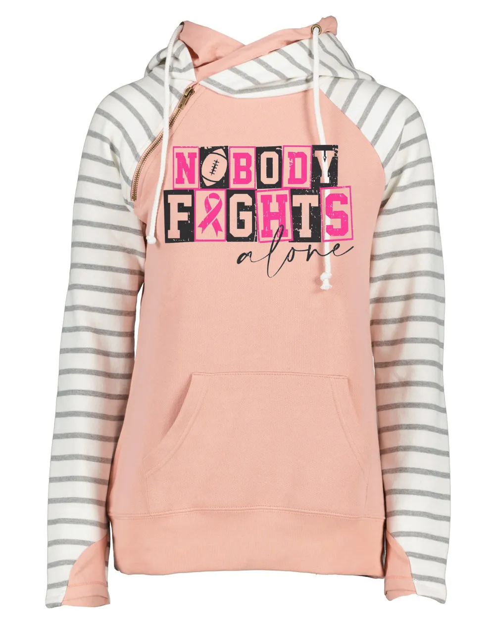 Nobody Fights Alone Blocks Pink Out Tackle Cancer Football Cowl Double Hood Top