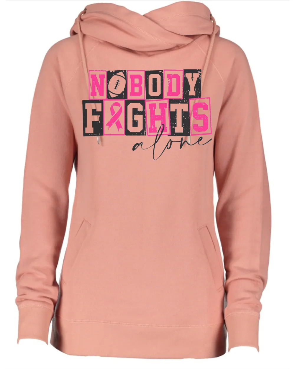 Nobody Fights Alone Blocks Pink Out Tackle Cancer Football Cowl Double Hood Top