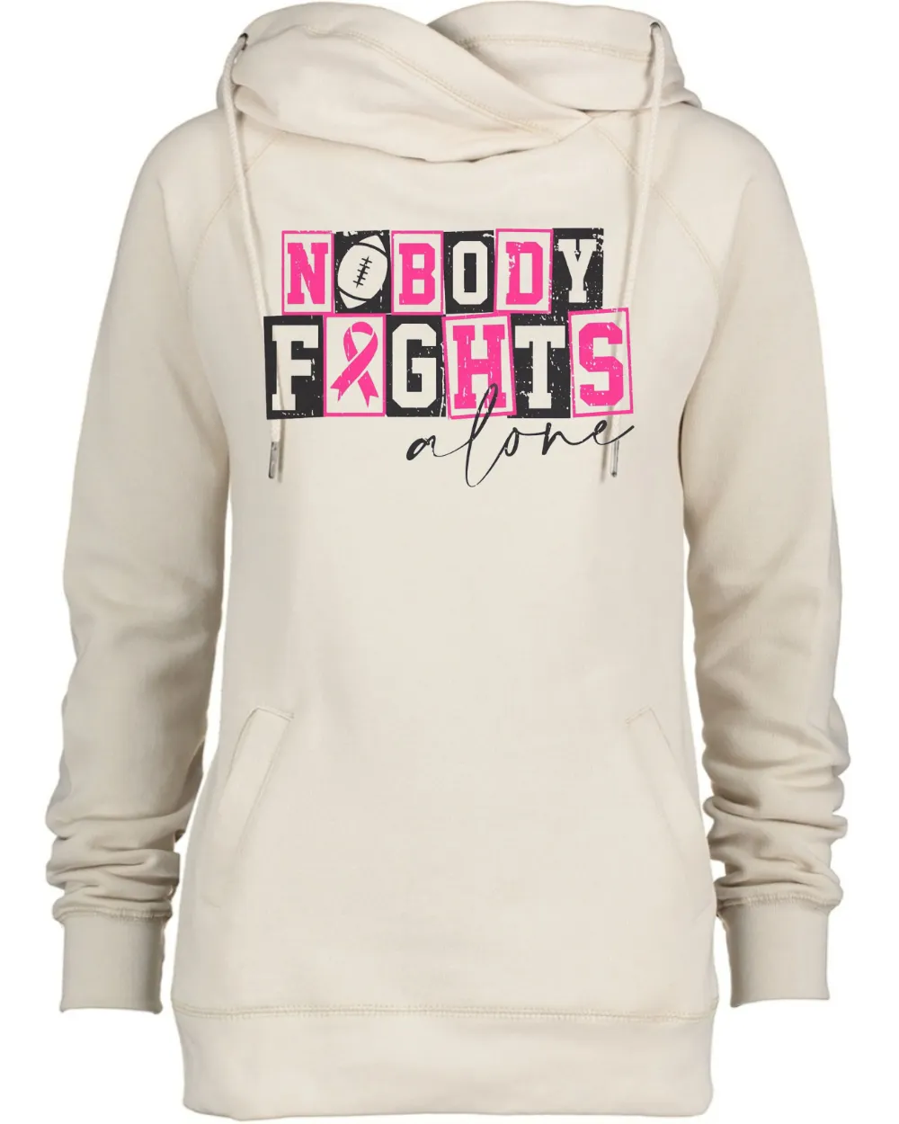 Nobody Fights Alone Blocks Pink Out Tackle Cancer Football Cowl Double Hood Top