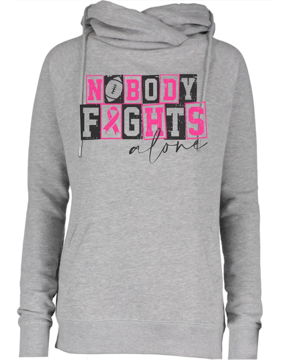 Nobody Fights Alone Blocks Pink Out Tackle Cancer Football Cowl Double Hood Top