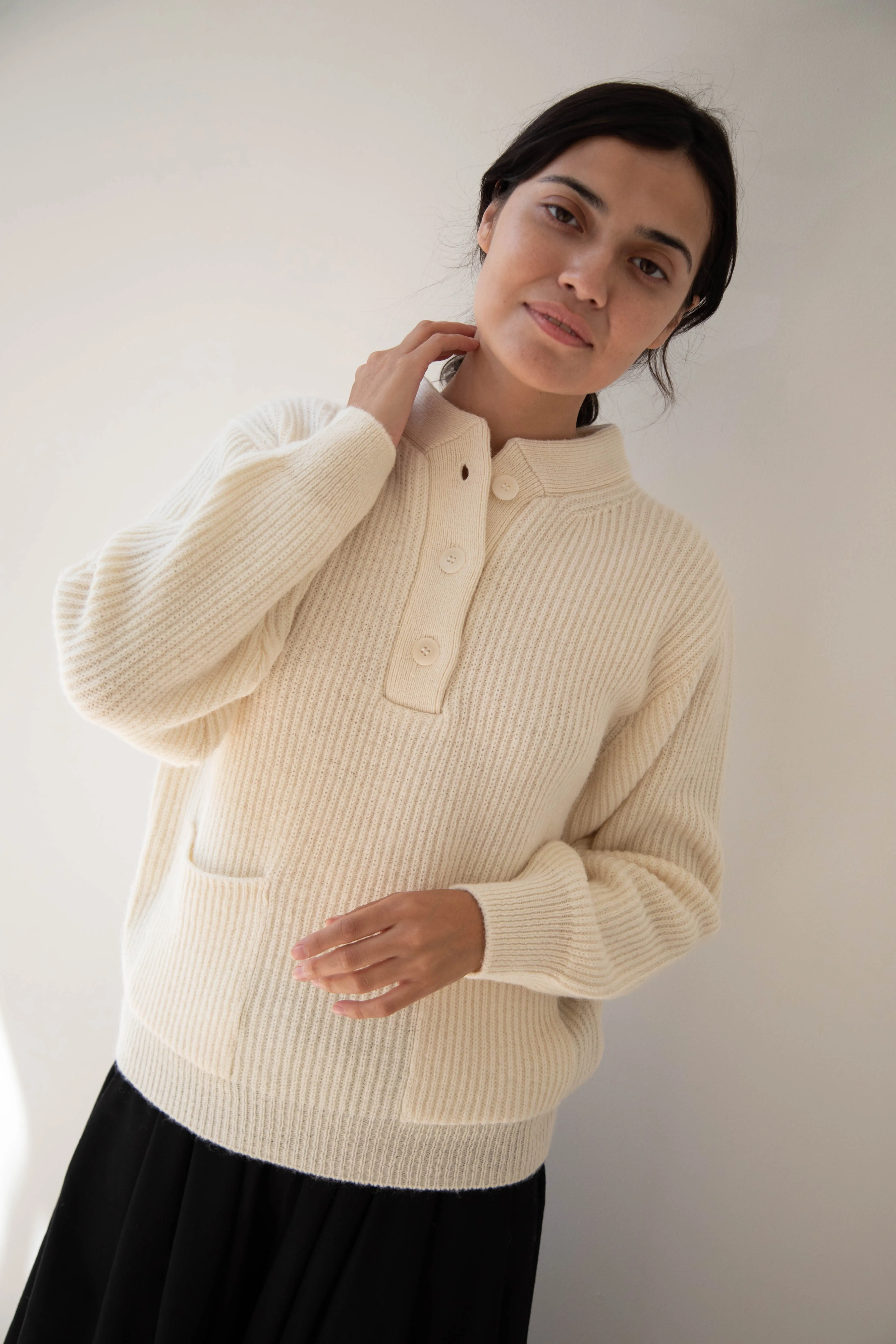 Nothing Written | Shetland Wool Henley Pullover in Ivory