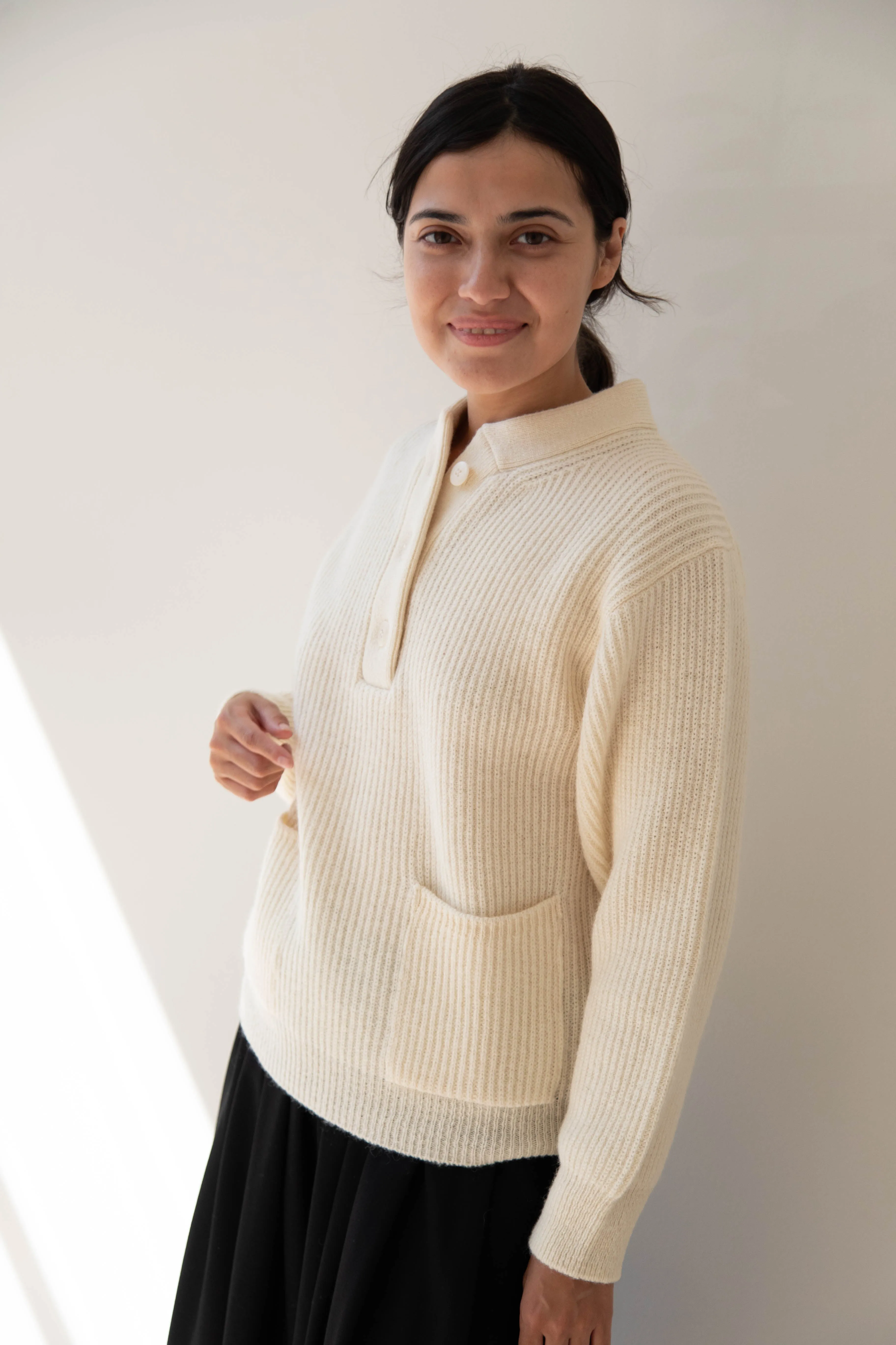 Nothing Written | Shetland Wool Henley Pullover in Ivory