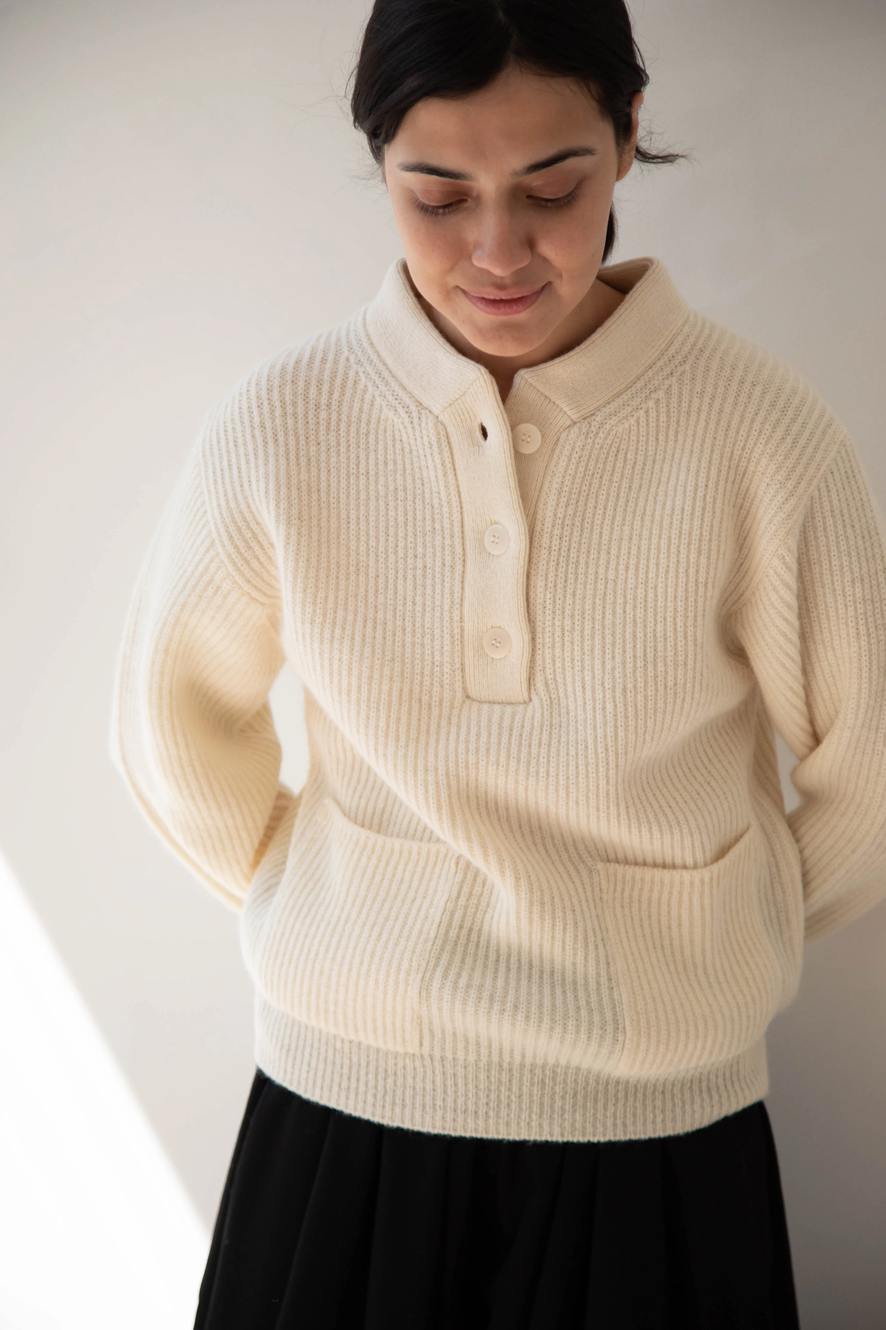 Nothing Written | Shetland Wool Henley Pullover in Ivory