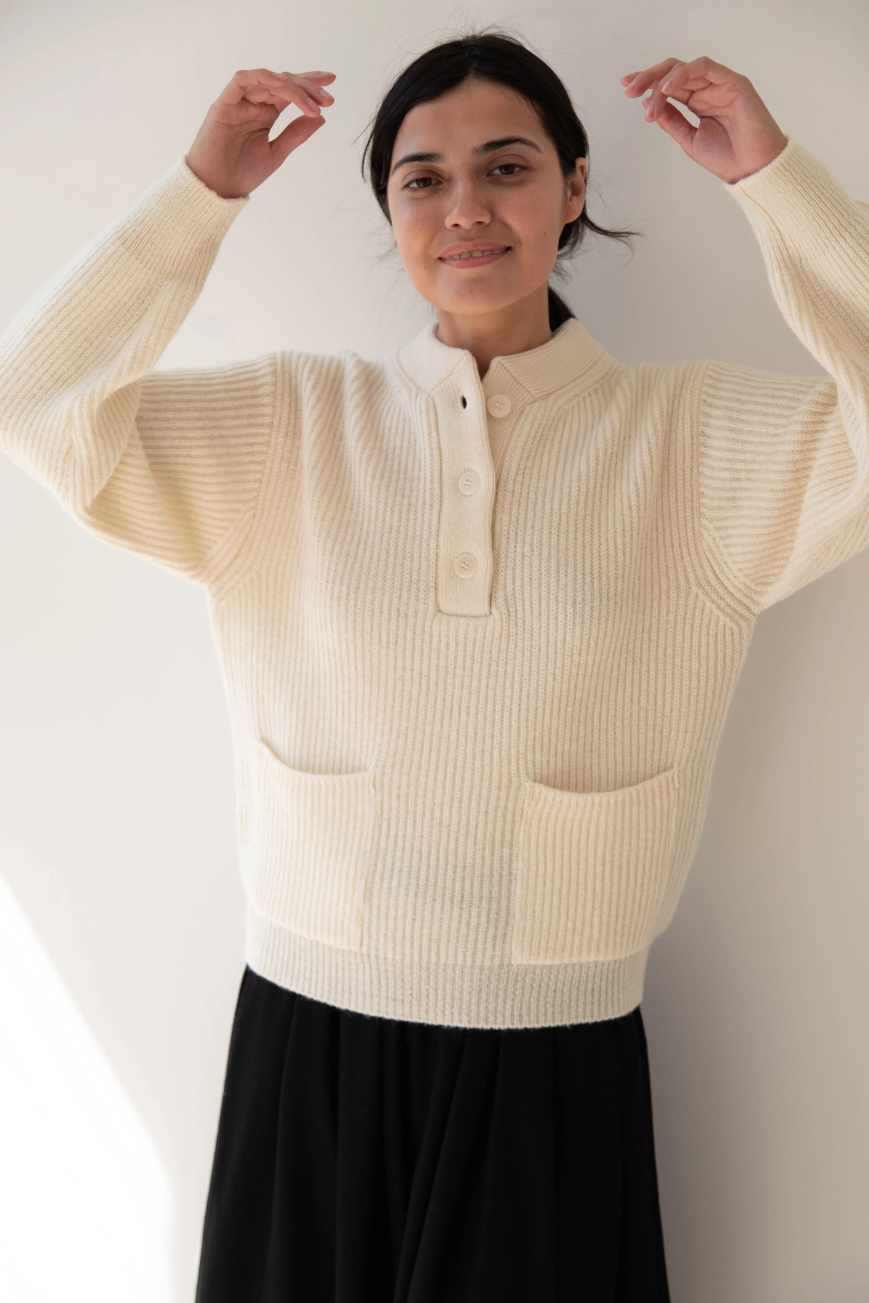 Nothing Written | Shetland Wool Henley Pullover in Ivory