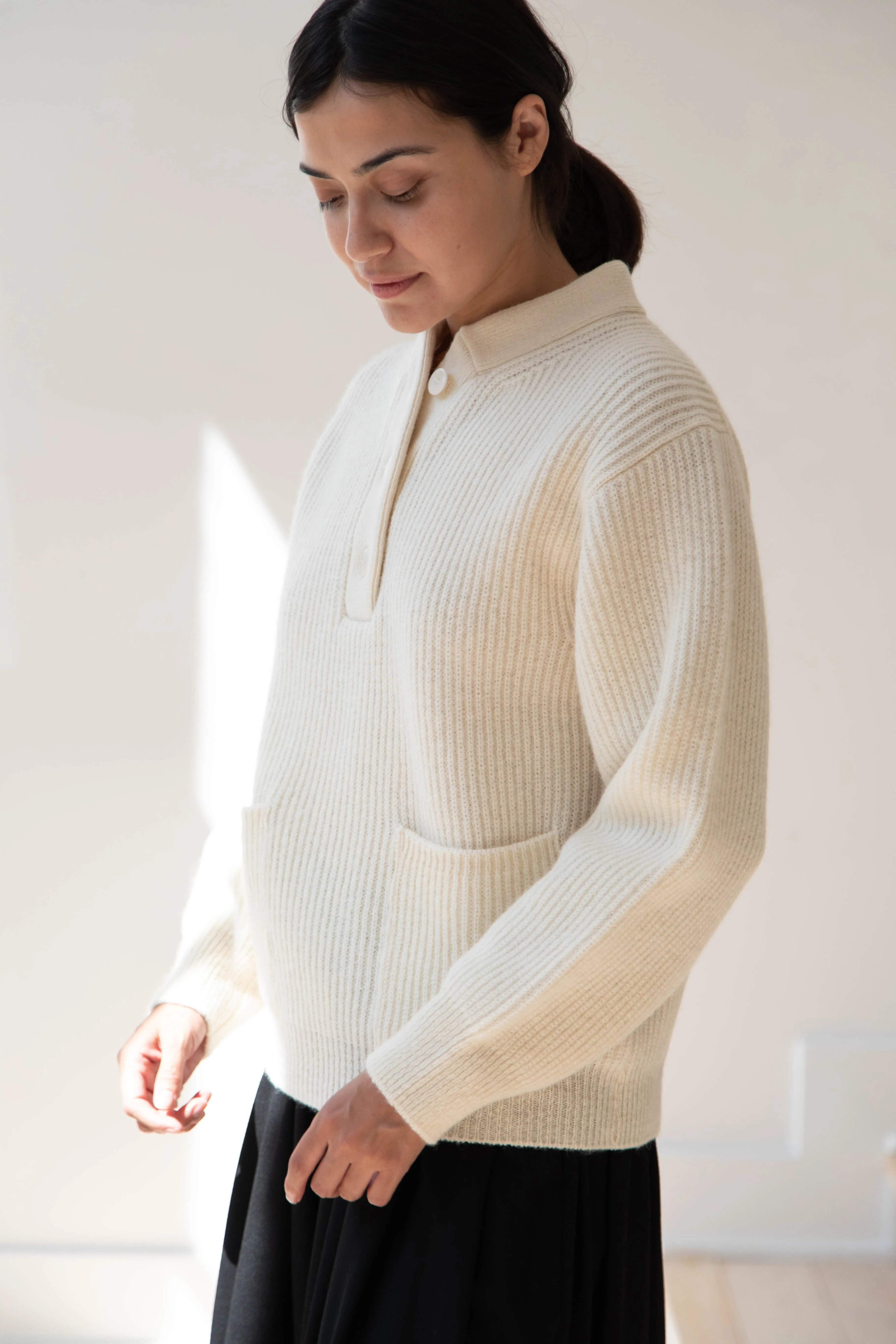 Nothing Written | Shetland Wool Henley Pullover in Ivory