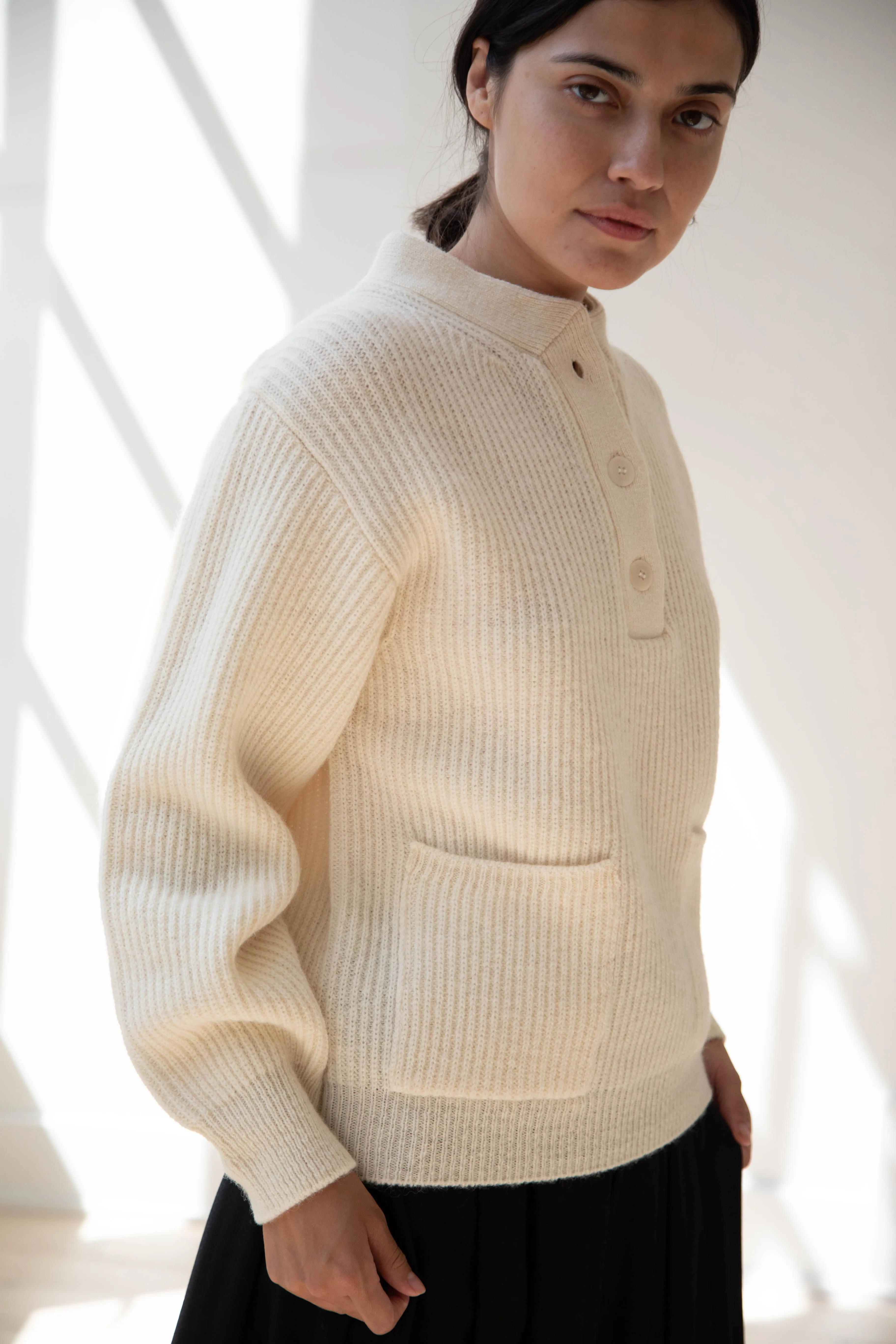 Nothing Written | Shetland Wool Henley Pullover in Ivory