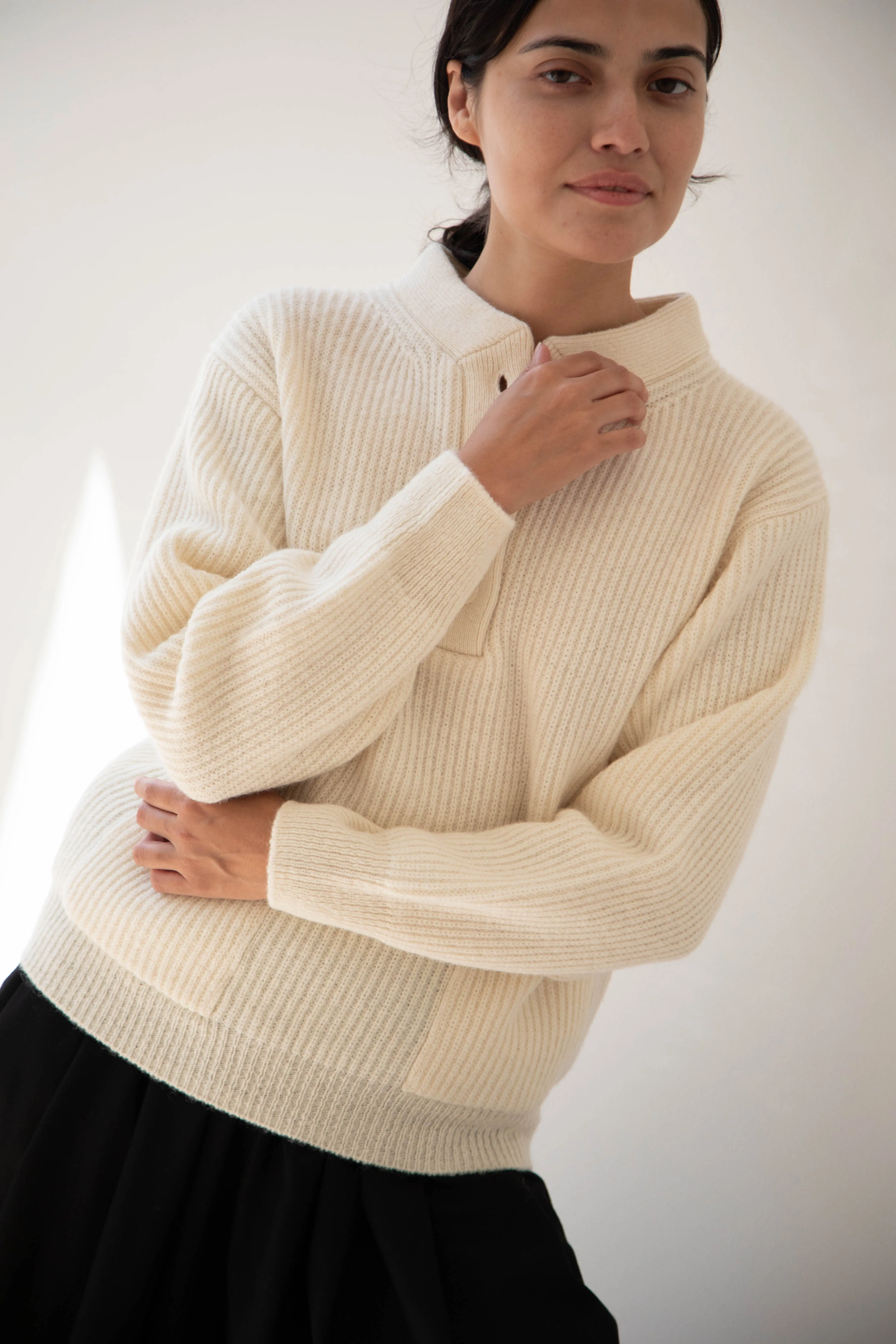 Nothing Written | Shetland Wool Henley Pullover in Ivory