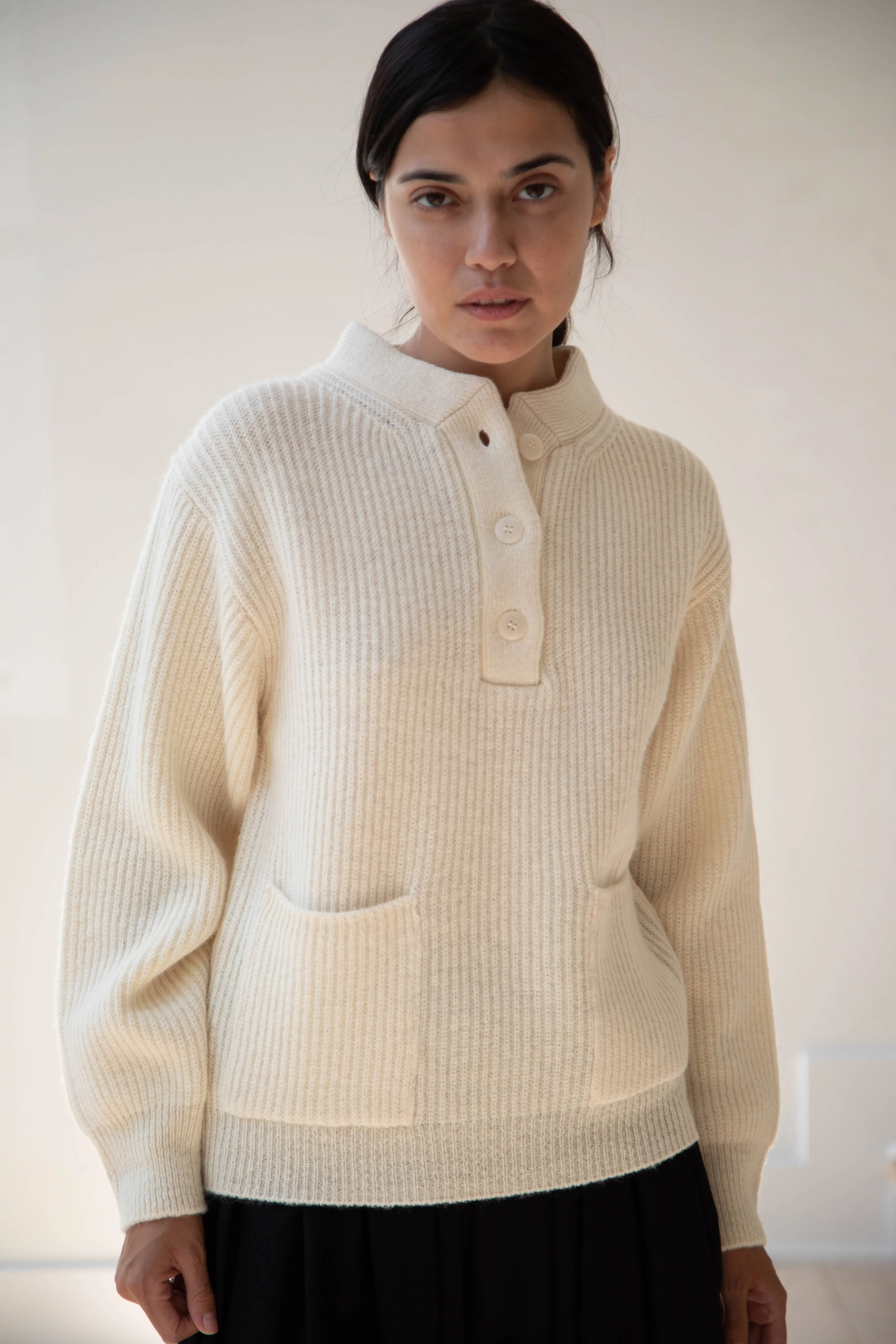 Nothing Written | Shetland Wool Henley Pullover in Ivory