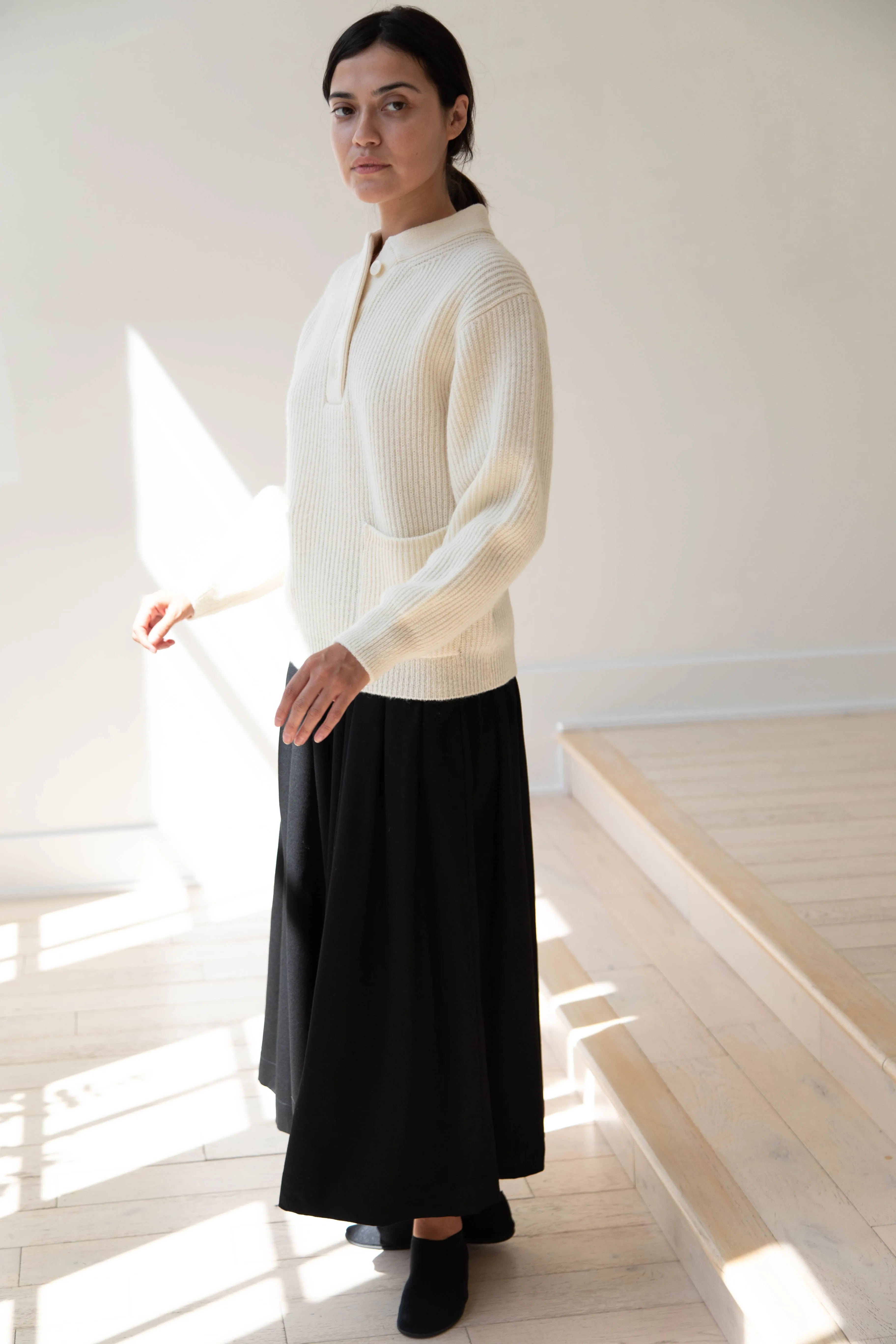 Nothing Written | Shetland Wool Henley Pullover in Ivory