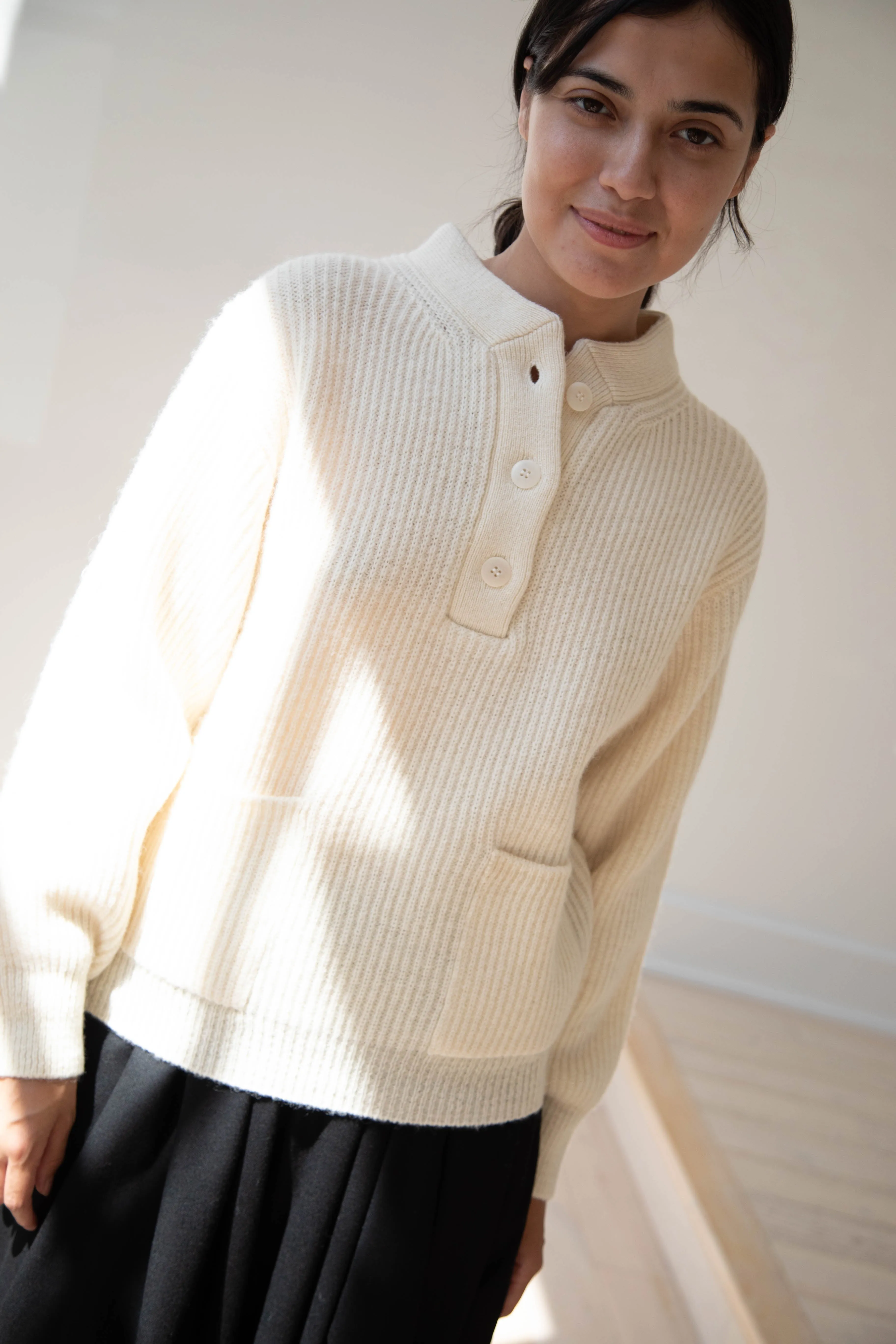 Nothing Written | Shetland Wool Henley Pullover in Ivory