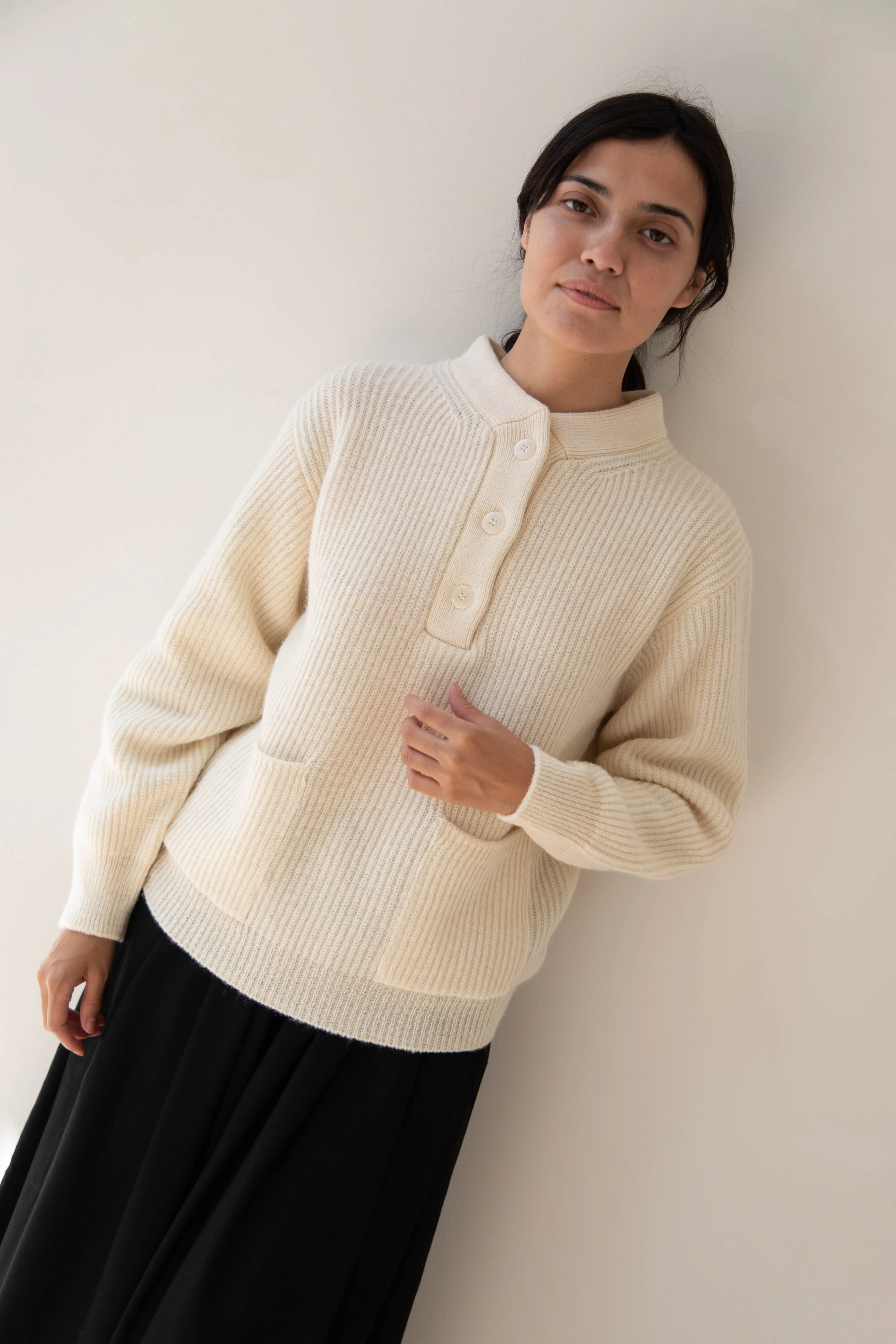 Nothing Written | Shetland Wool Henley Pullover in Ivory