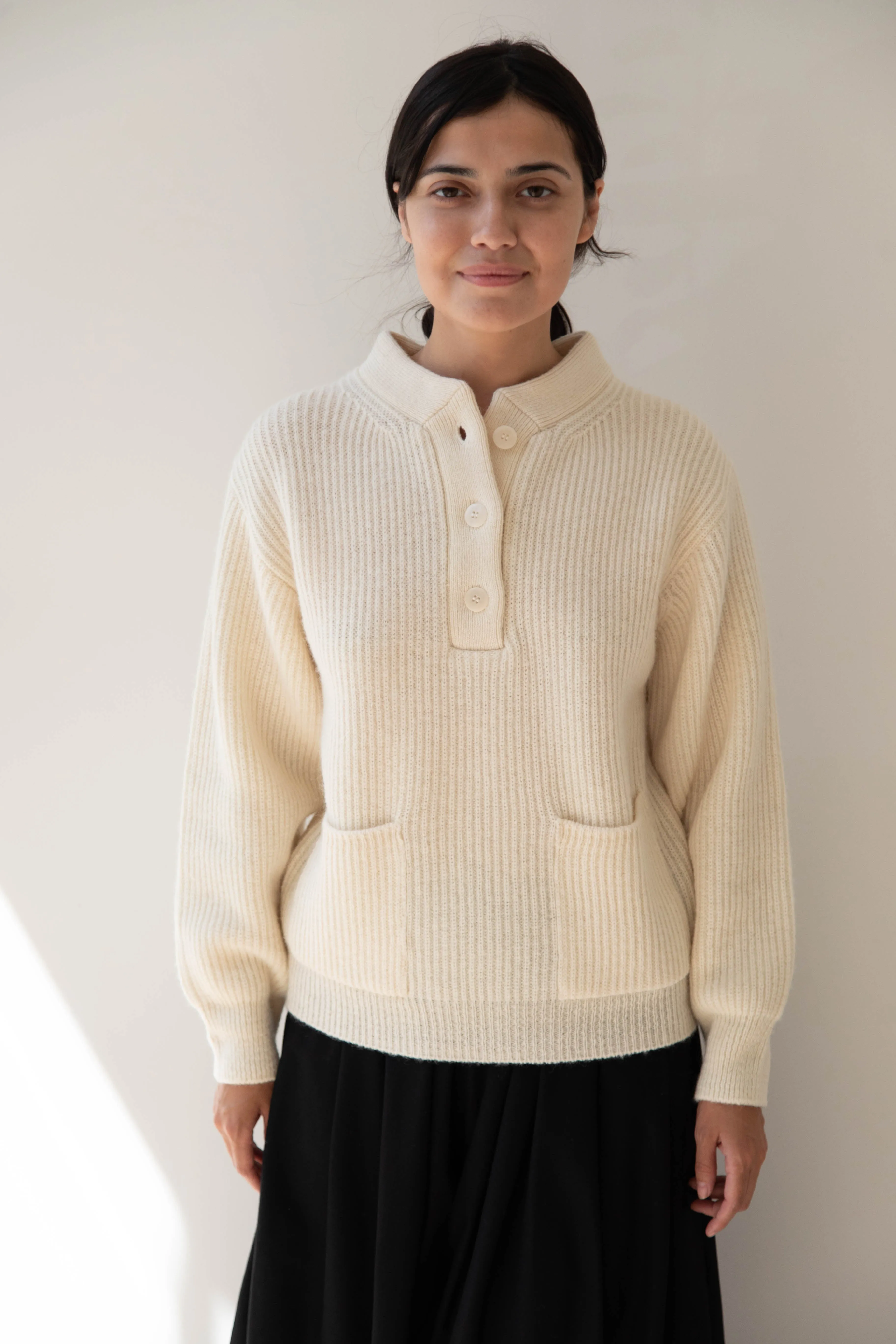 Nothing Written | Shetland Wool Henley Pullover in Ivory