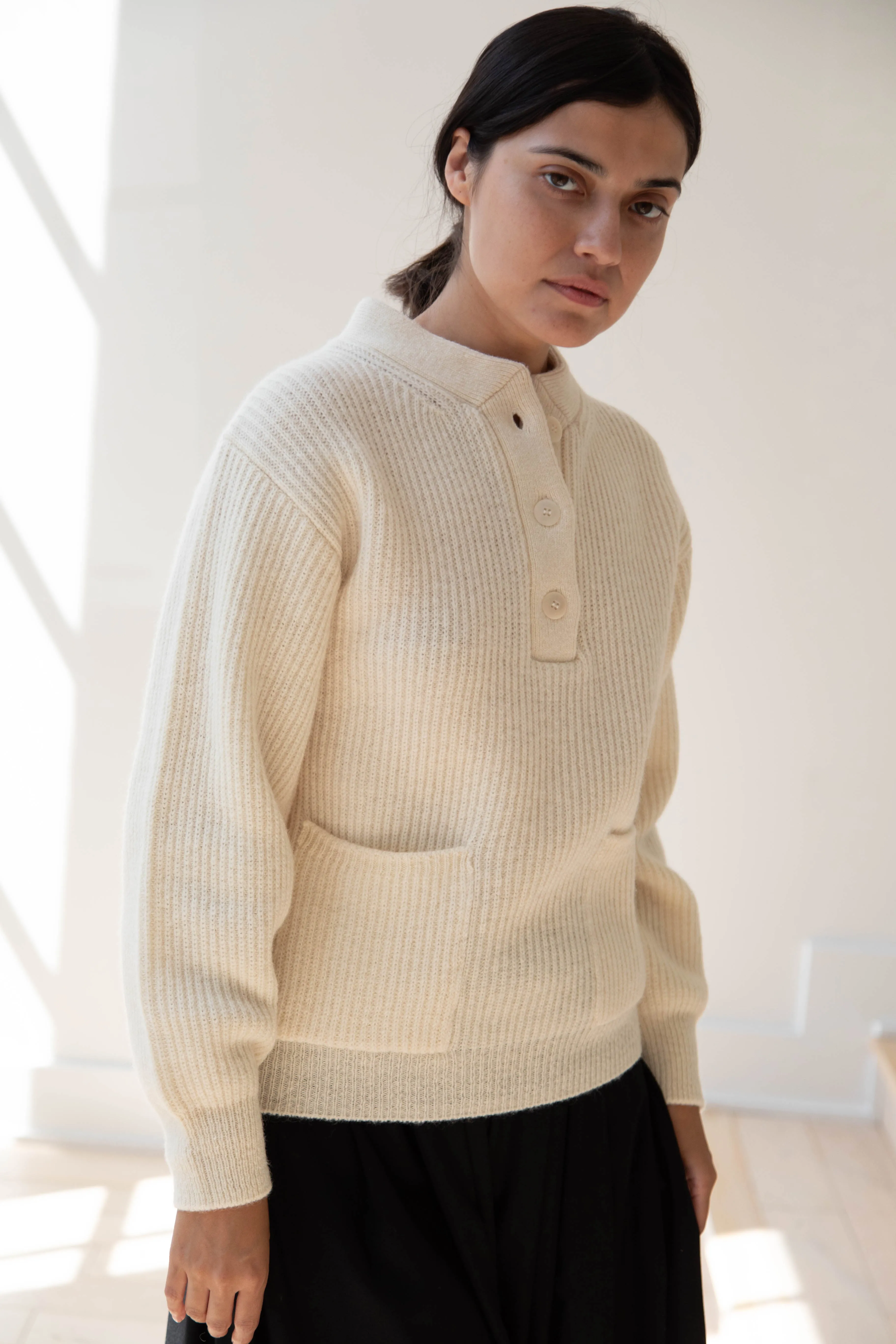 Nothing Written | Shetland Wool Henley Pullover in Ivory