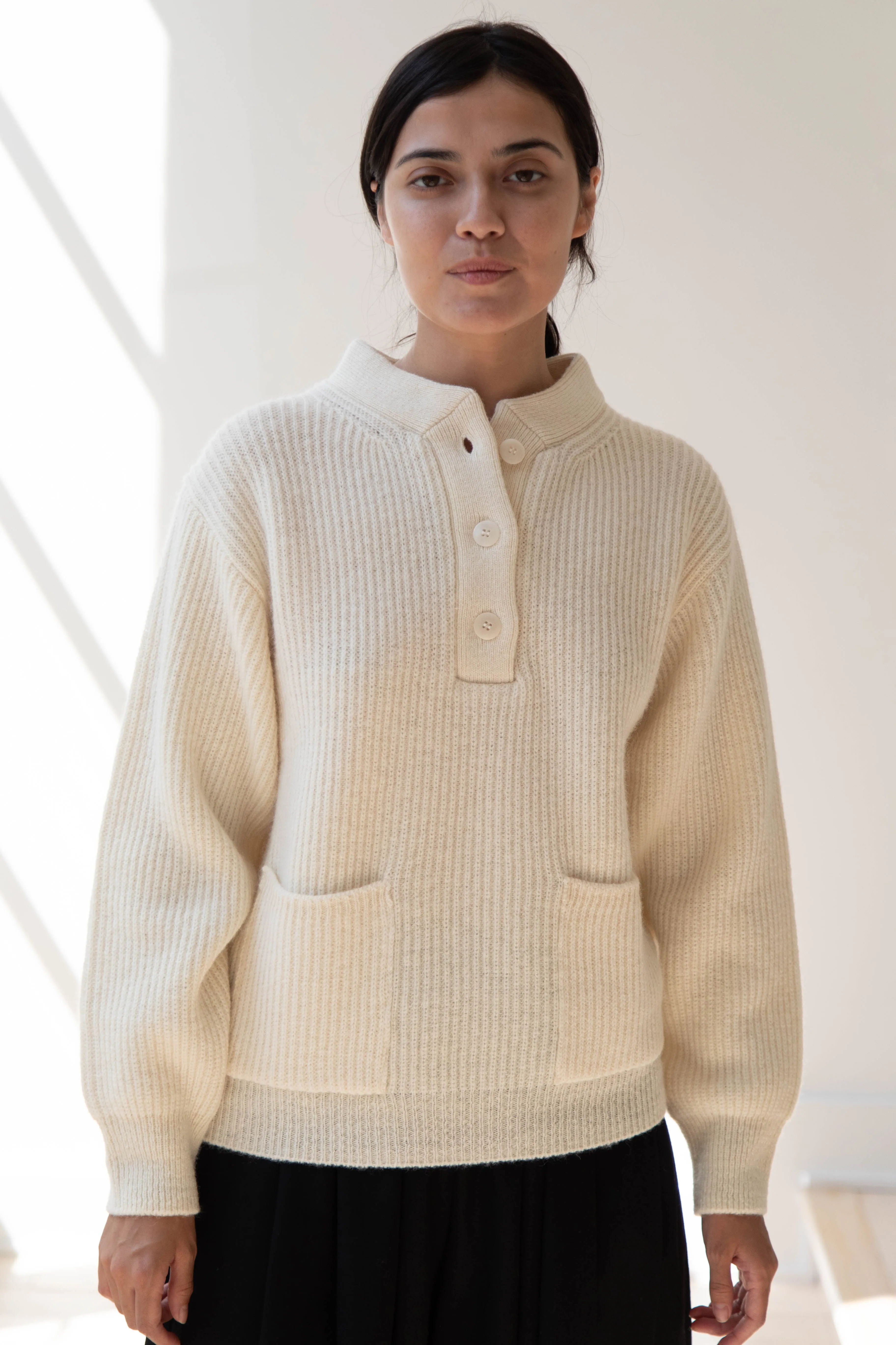 Nothing Written | Shetland Wool Henley Pullover in Ivory