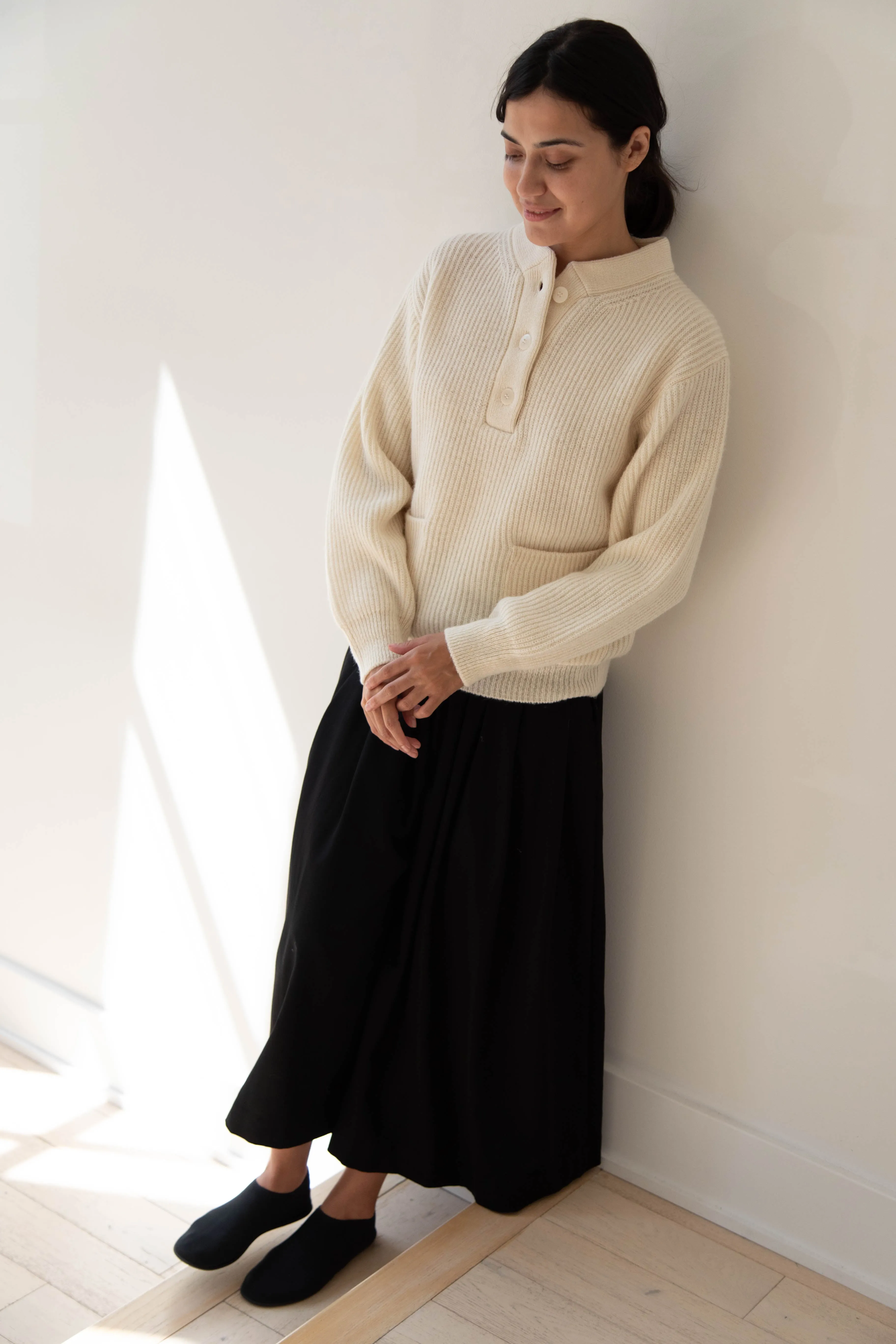 Nothing Written | Shetland Wool Henley Pullover in Ivory