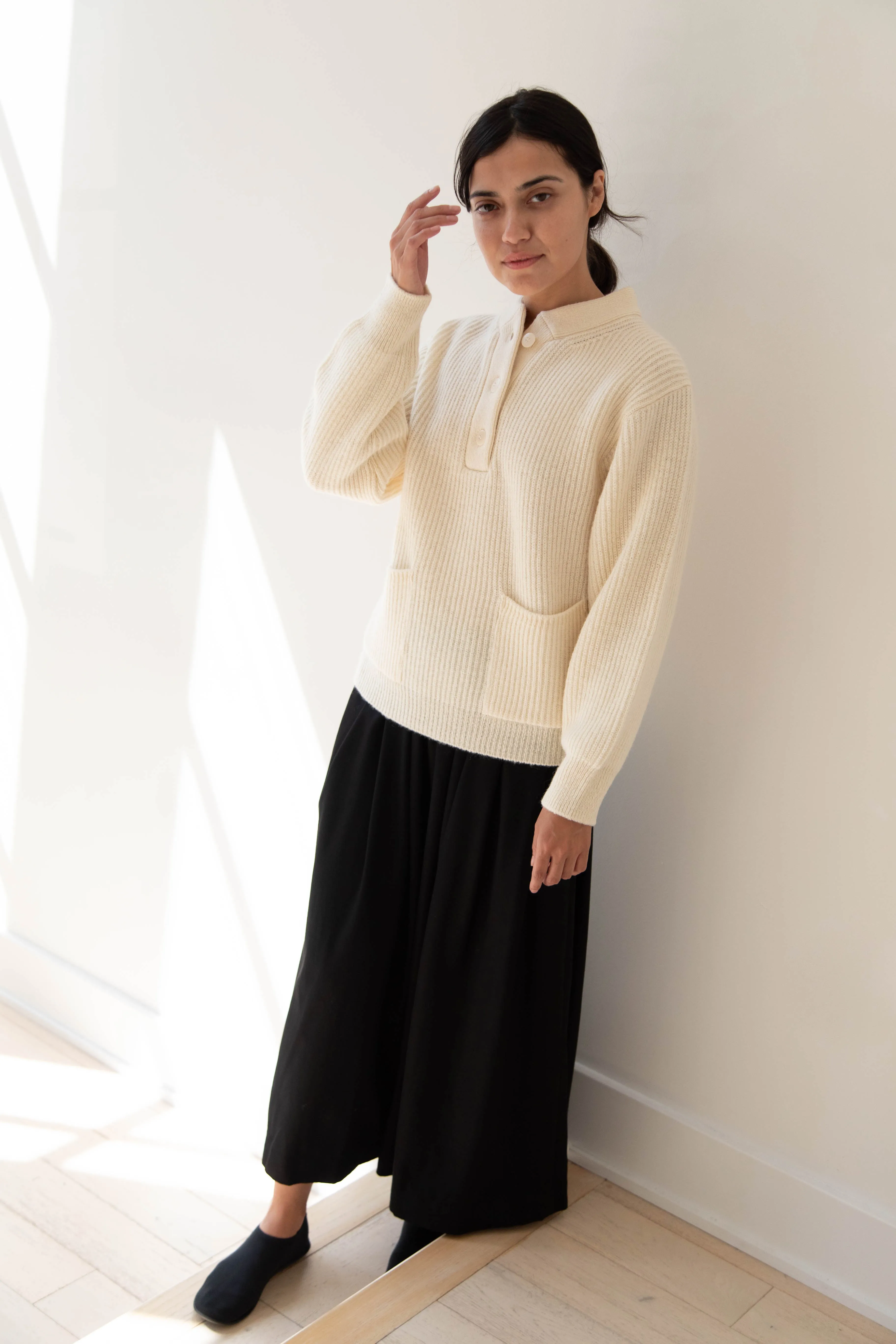 Nothing Written | Shetland Wool Henley Pullover in Ivory