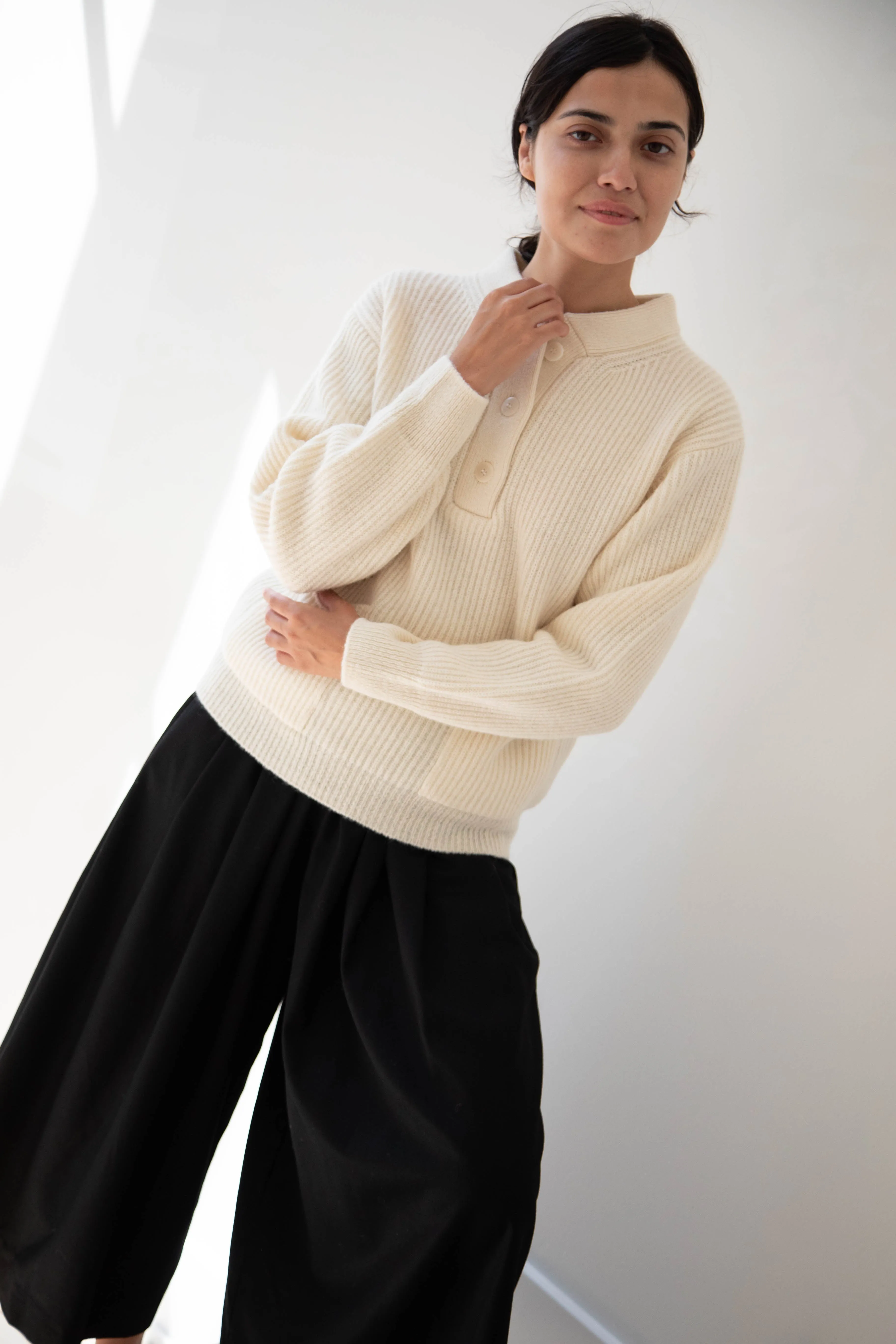 Nothing Written | Shetland Wool Henley Pullover in Ivory