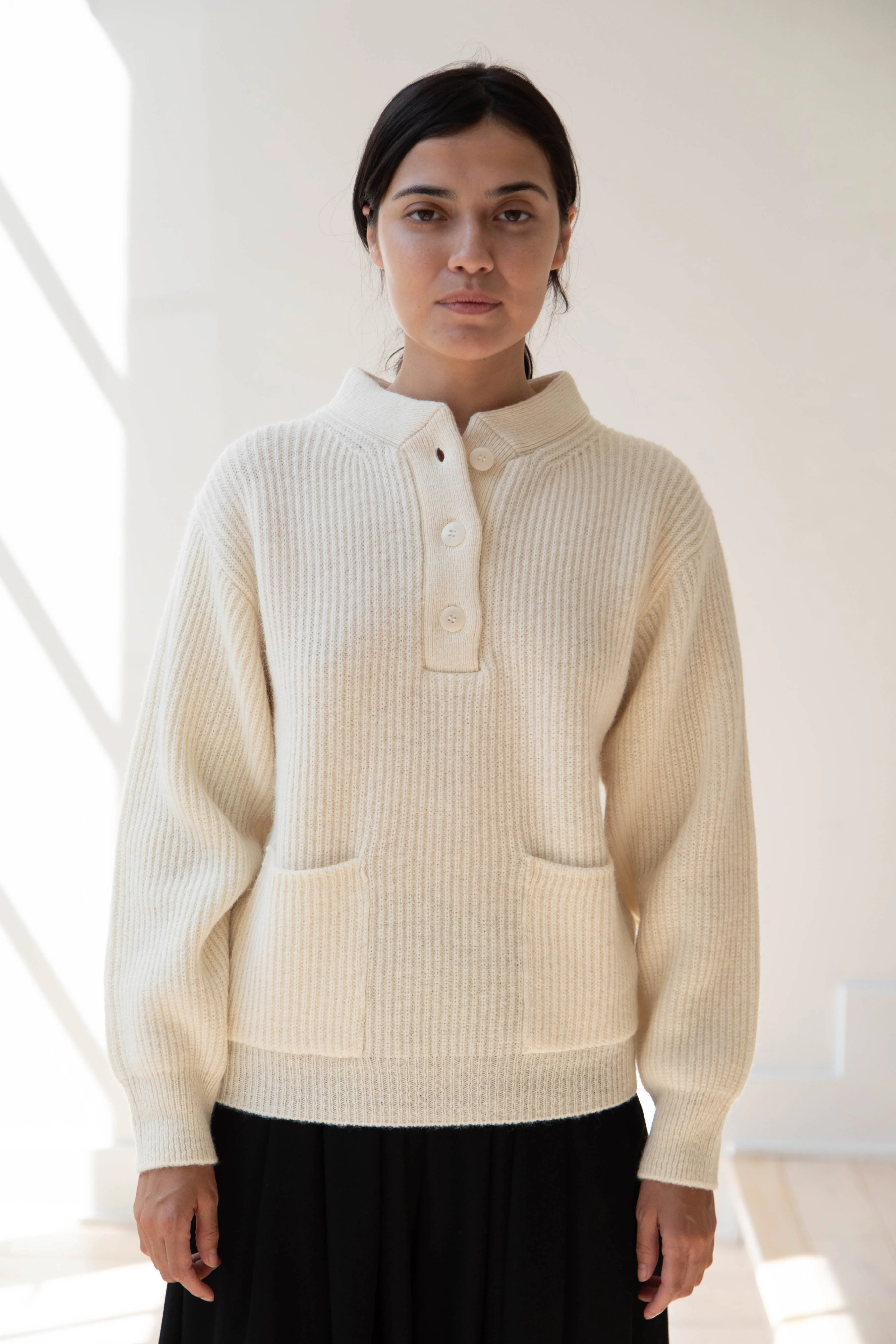 Nothing Written | Shetland Wool Henley Pullover in Ivory