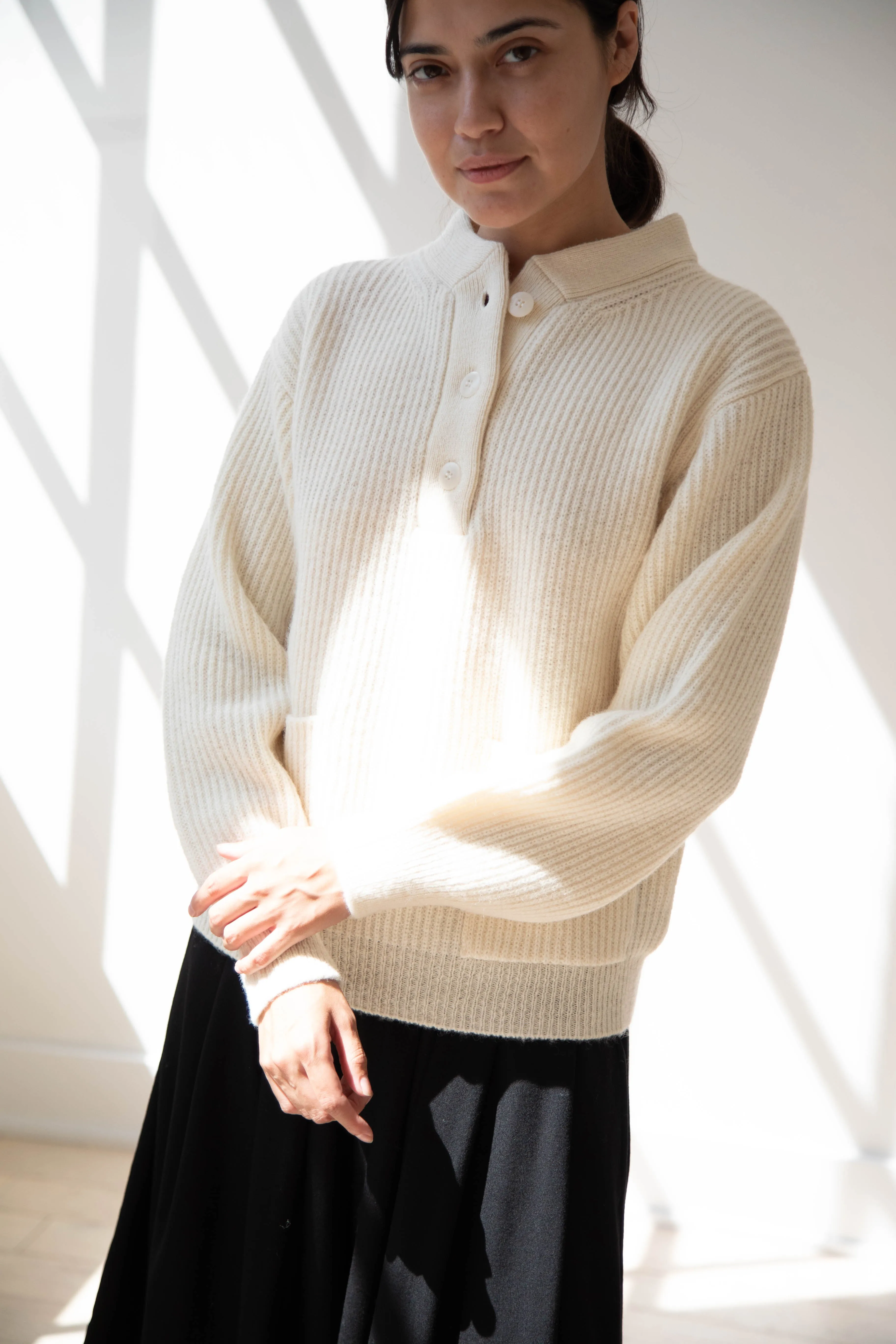 Nothing Written | Shetland Wool Henley Pullover in Ivory