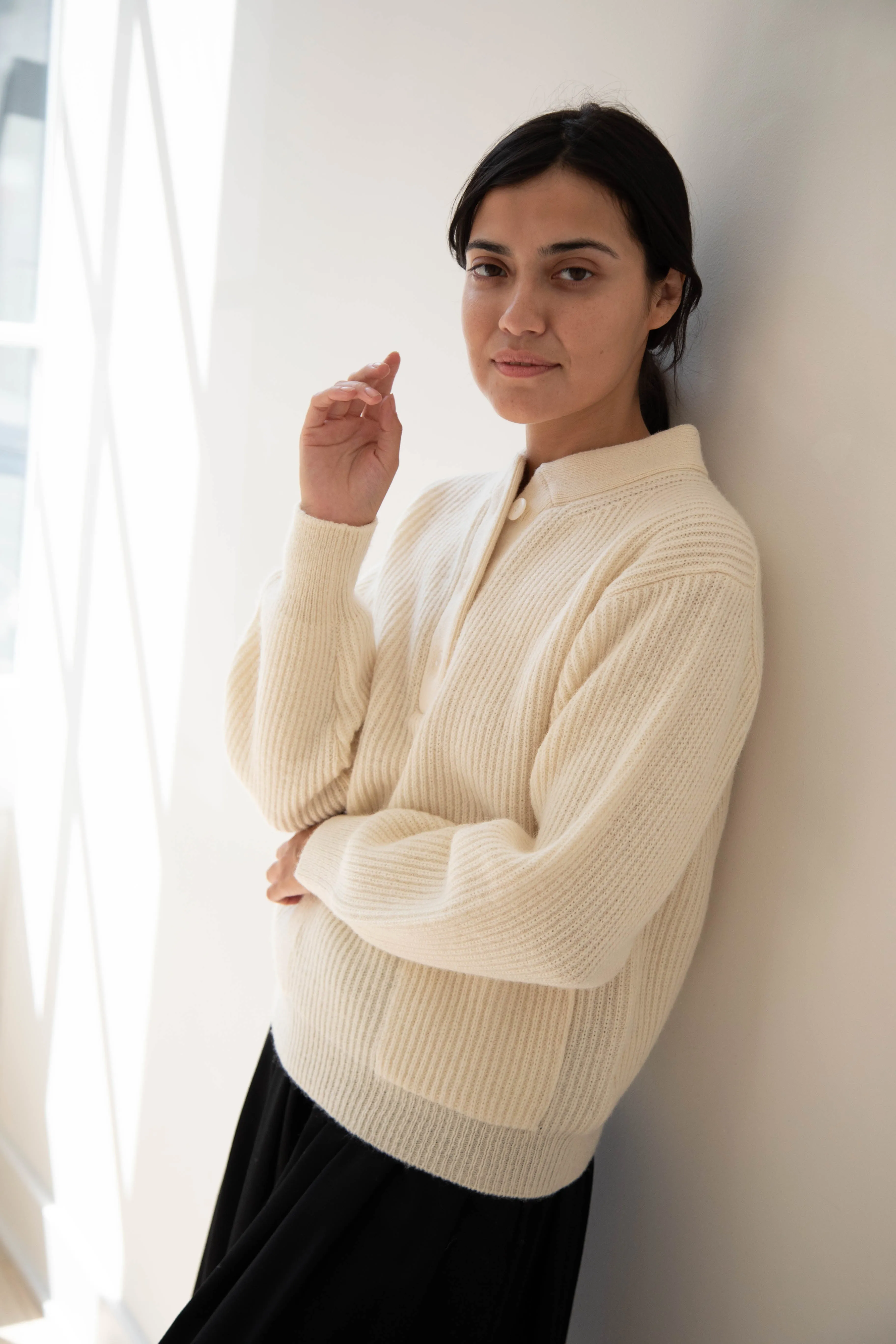 Nothing Written | Shetland Wool Henley Pullover in Ivory