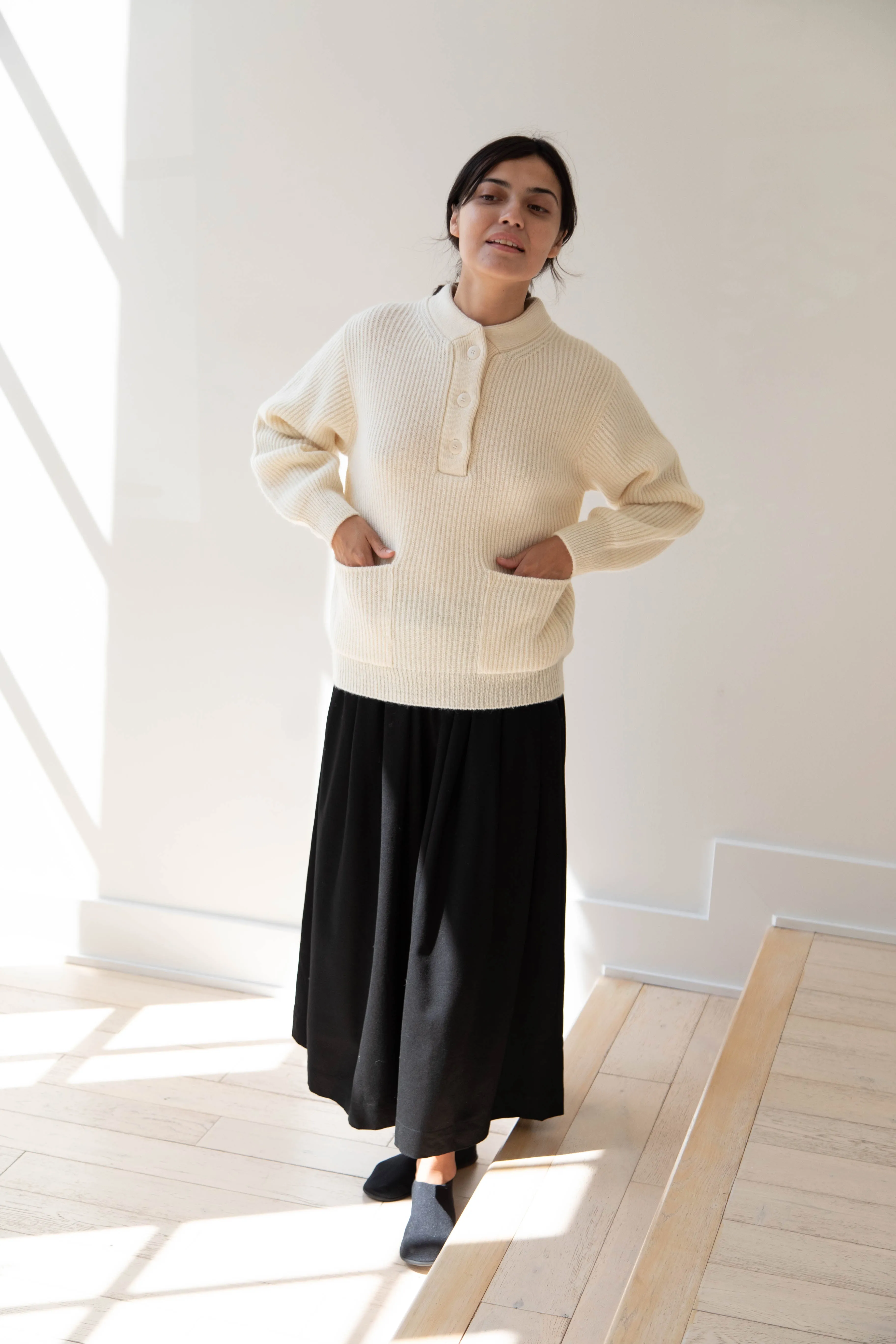 Nothing Written | Shetland Wool Henley Pullover in Ivory