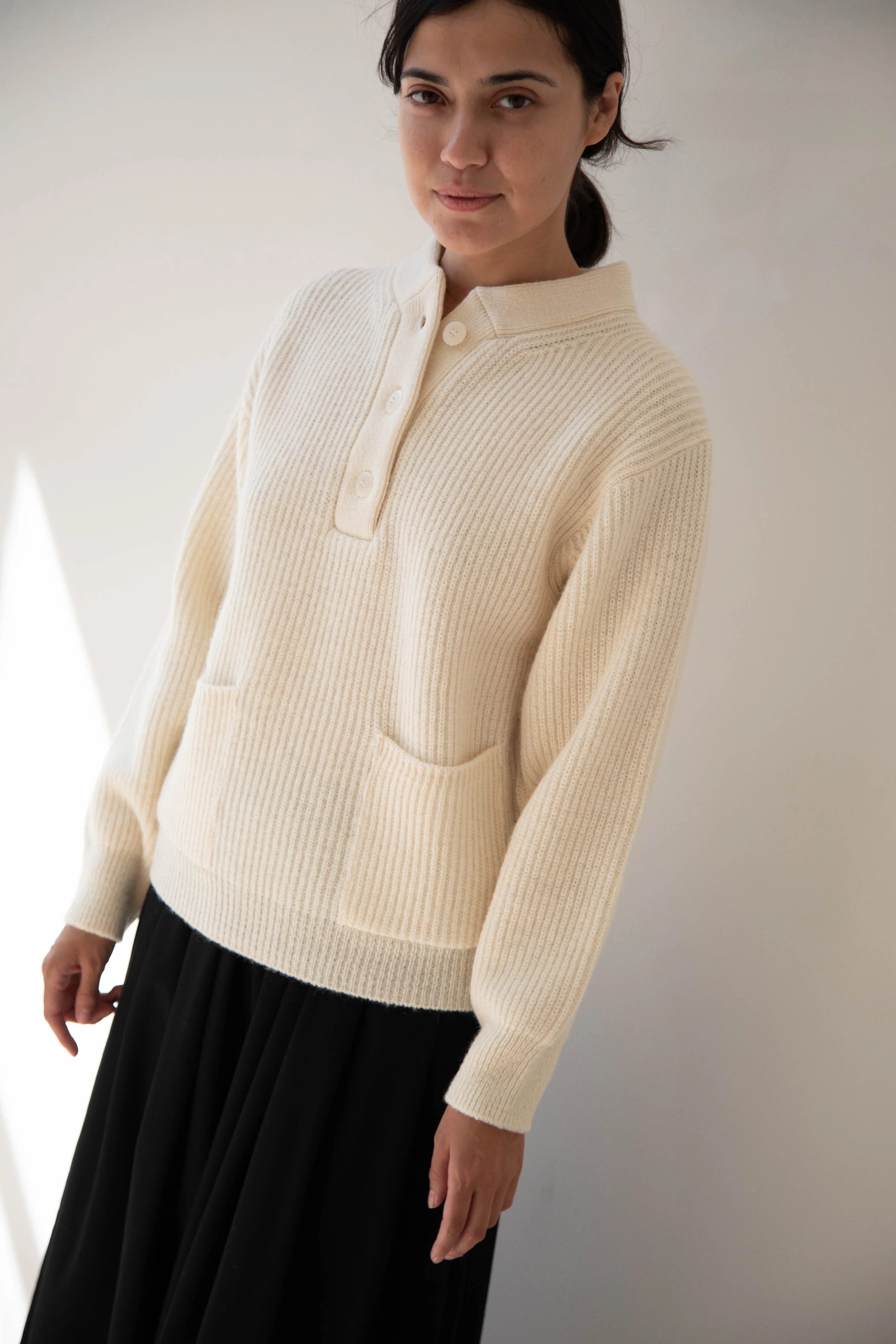 Nothing Written | Shetland Wool Henley Pullover in Ivory