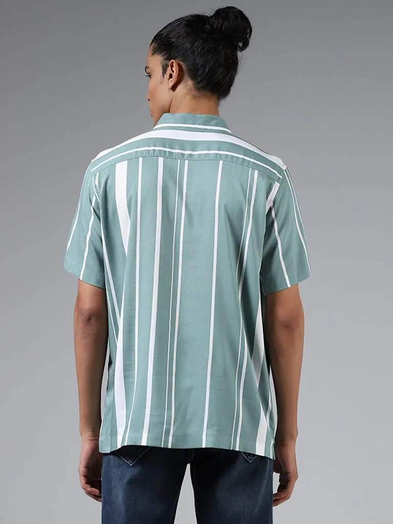 Nuon Aqua Green Striped Relaxed-Fit Shirt