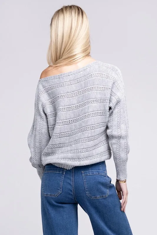 NUVI APPAREL Boat Neck Cable Knit Sweater