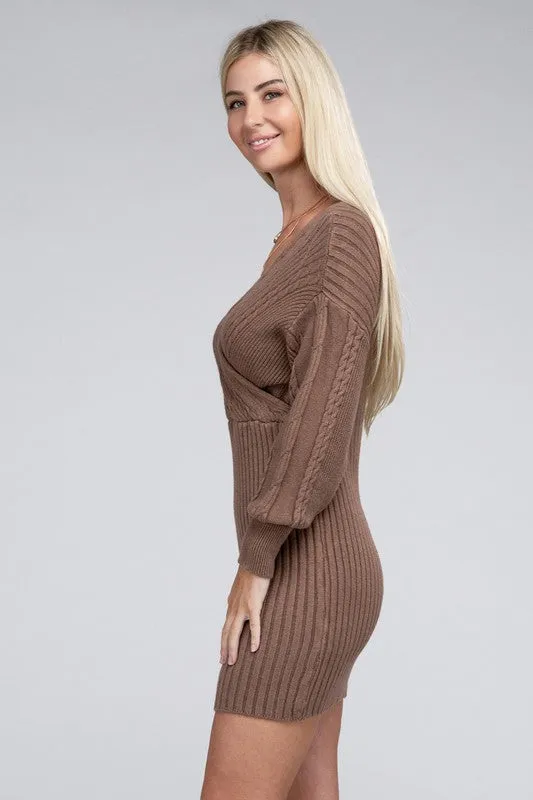 NUVI APPAREL Brown Autumn Cable Knit Sweater Dress