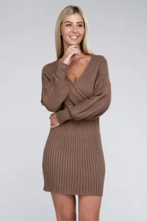 NUVI APPAREL Brown Autumn Cable Knit Sweater Dress