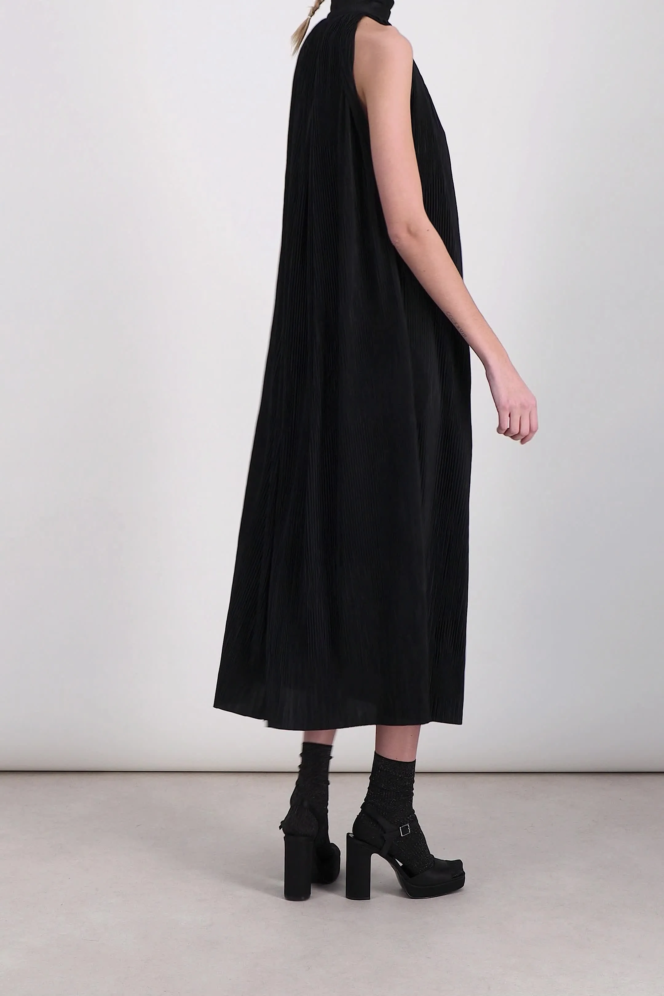 Pleated recycled jersey halterneck maxi dress