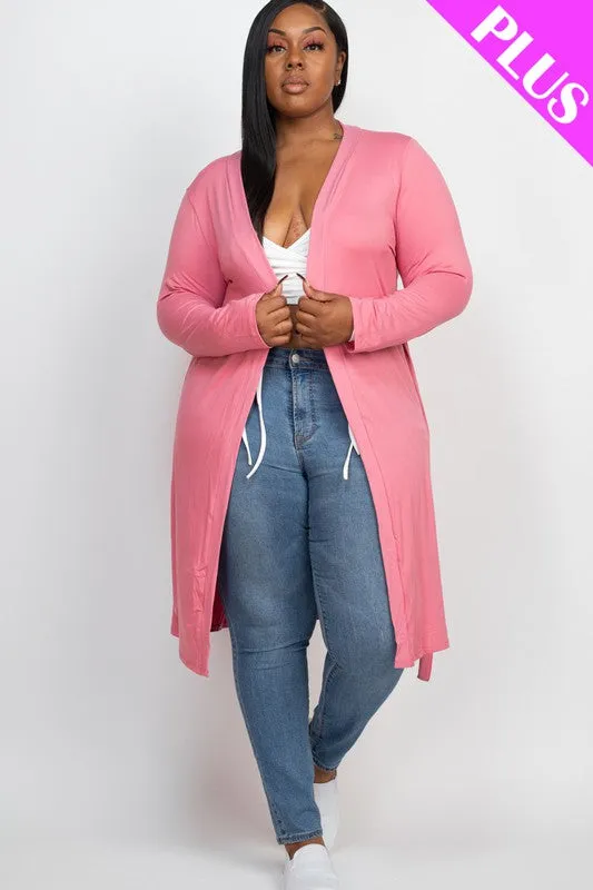 Plus Size Long Belted Cardigan