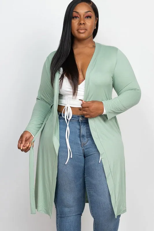 Plus Size Long Belted Cardigan