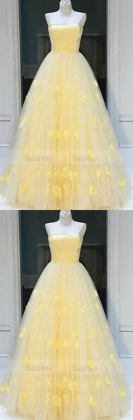 Princess Strapless A-line Daffodil Long Prom Dress