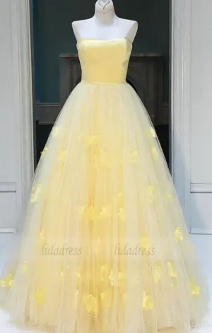 Princess Strapless A-line Daffodil Long Prom Dress