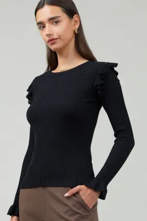 Ruffle Shoulder Rib Sweater