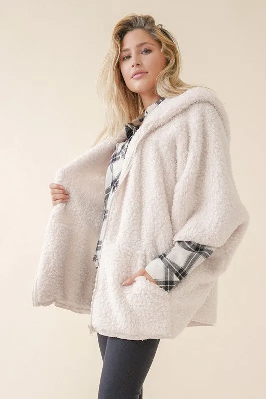 Sherpa Zip Up Hoodie Pancho