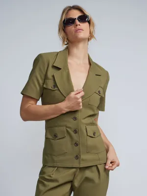 Short Sleeve Notch Lapel Safari Jacket