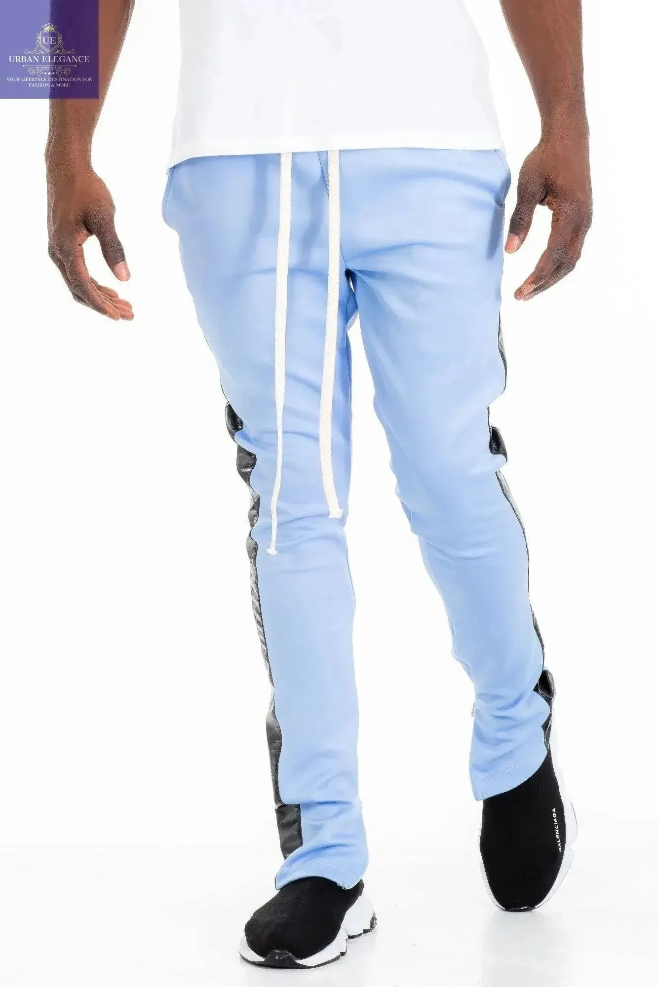 Sleek Leather Detail Slim Fit Track Pants