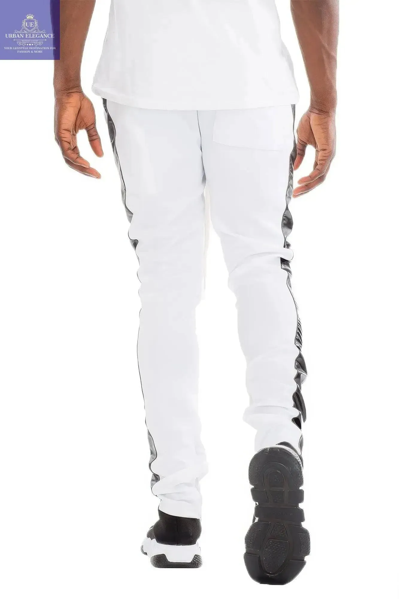 Sleek Leather Detail Slim Fit Track Pants