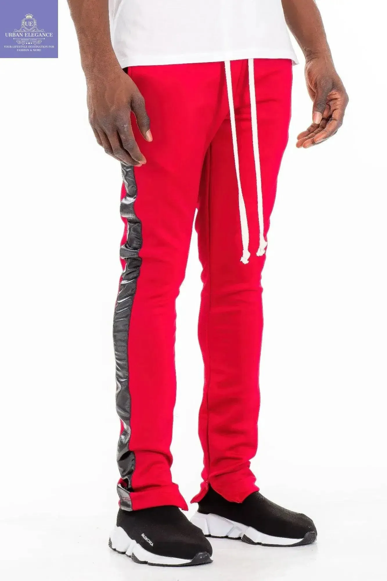 Sleek Leather Detail Slim Fit Track Pants