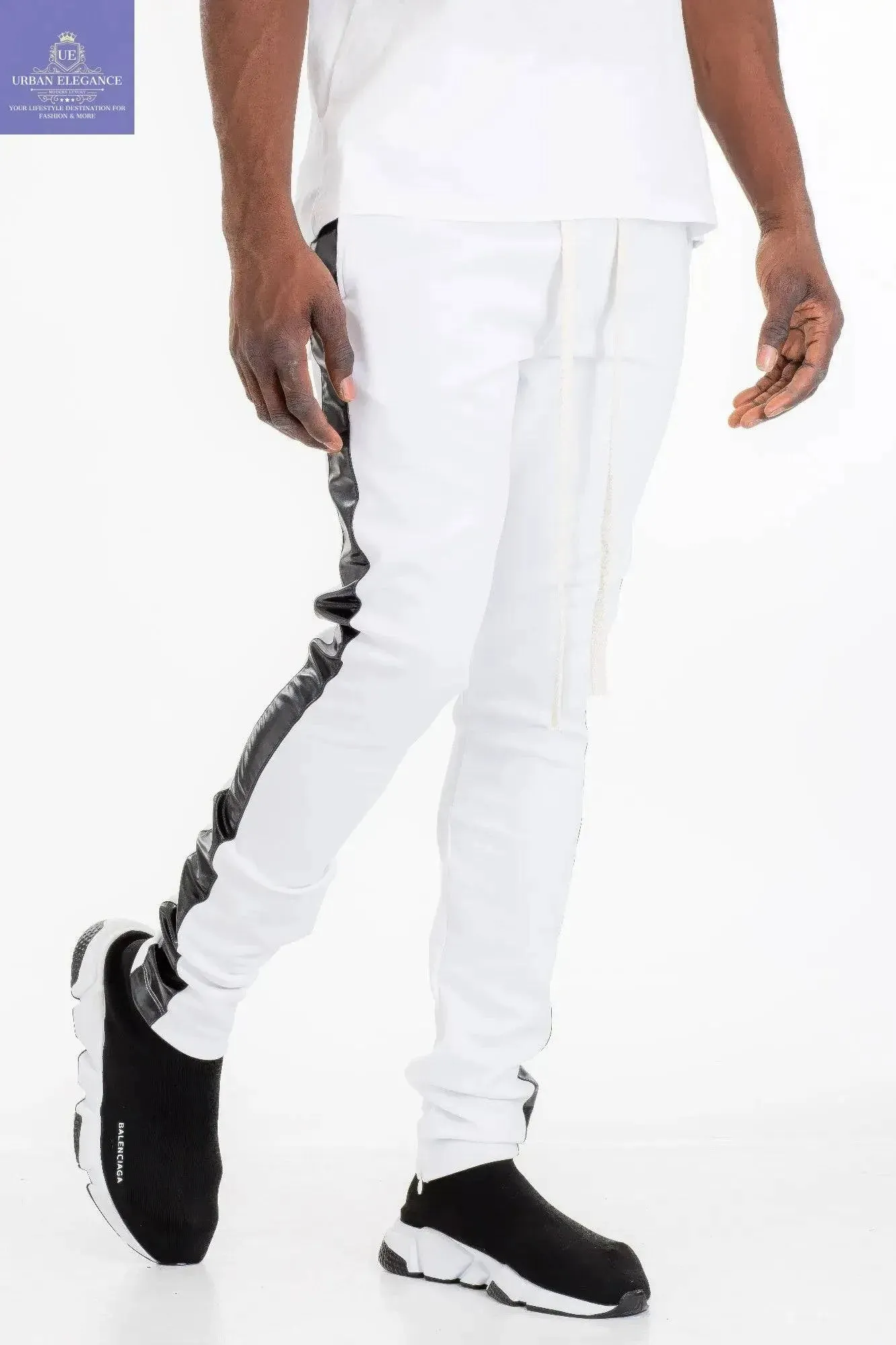 Sleek Leather Detail Slim Fit Track Pants