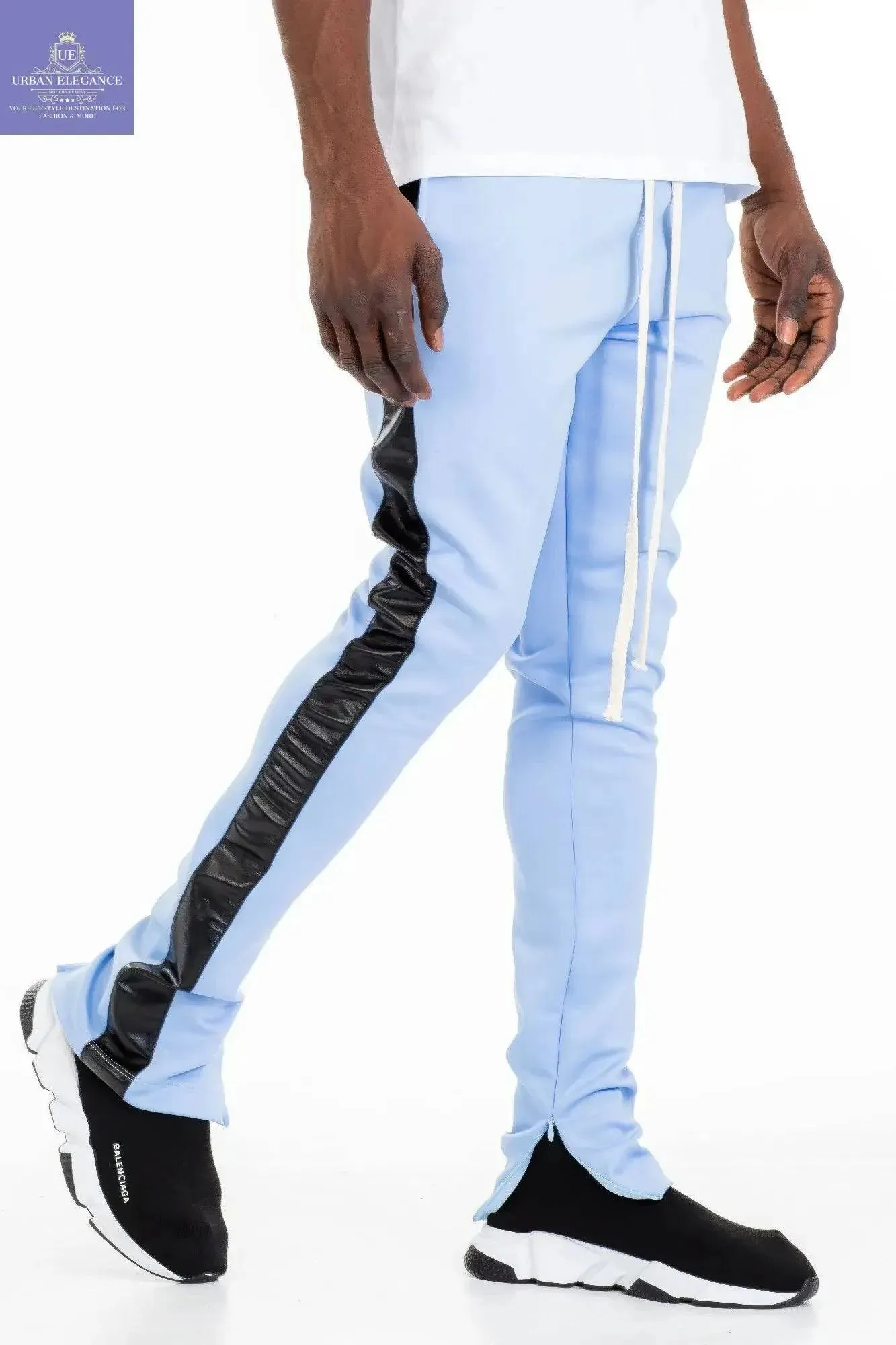 Sleek Leather Detail Slim Fit Track Pants