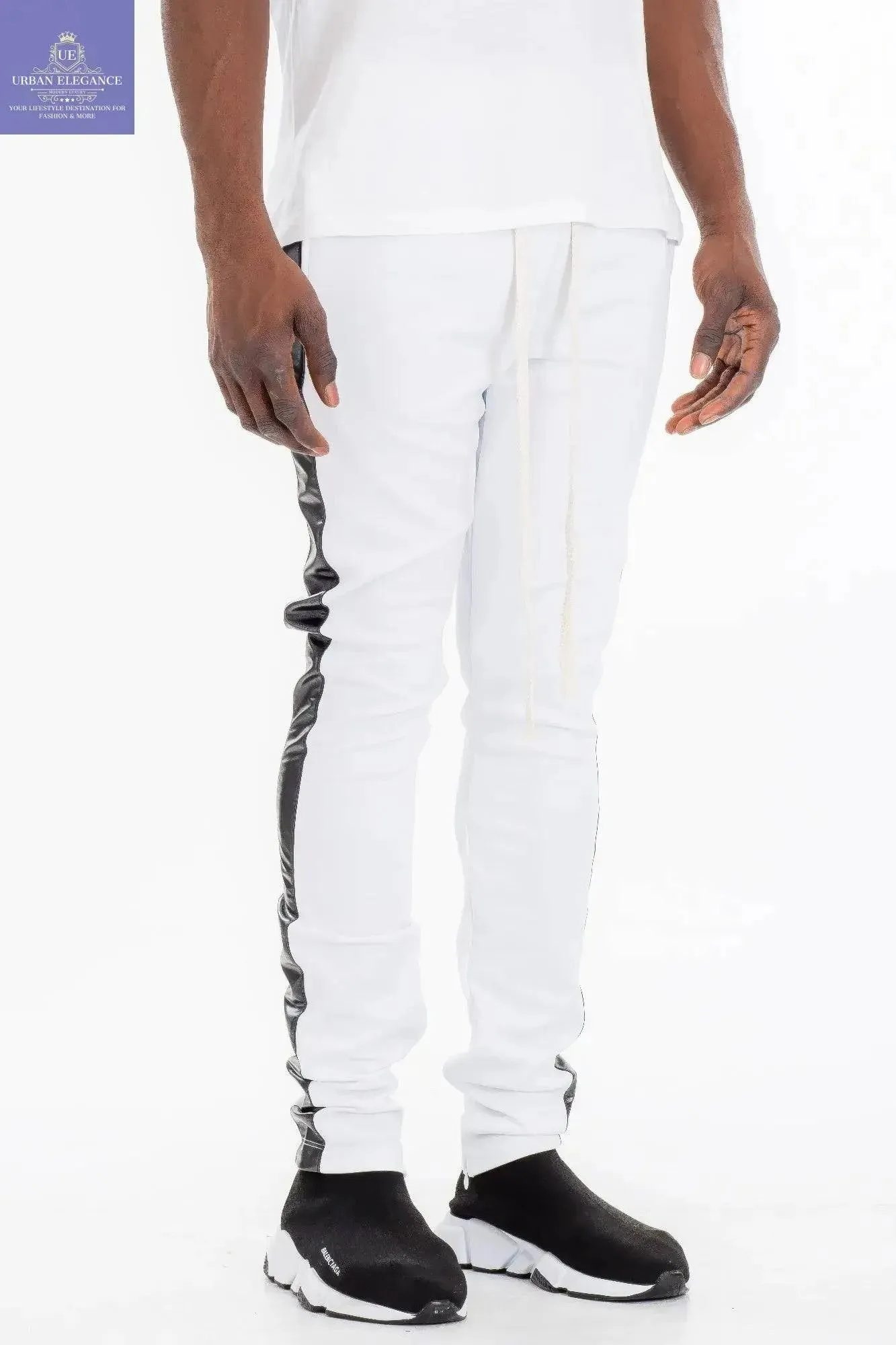 Sleek Leather Detail Slim Fit Track Pants