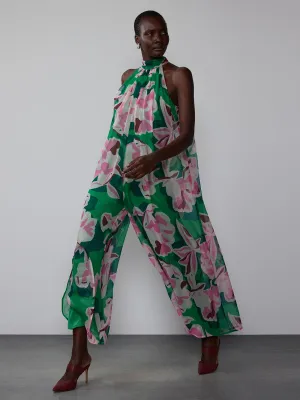 Sleeveless Halter Wide Leg Floral Jumpsuit