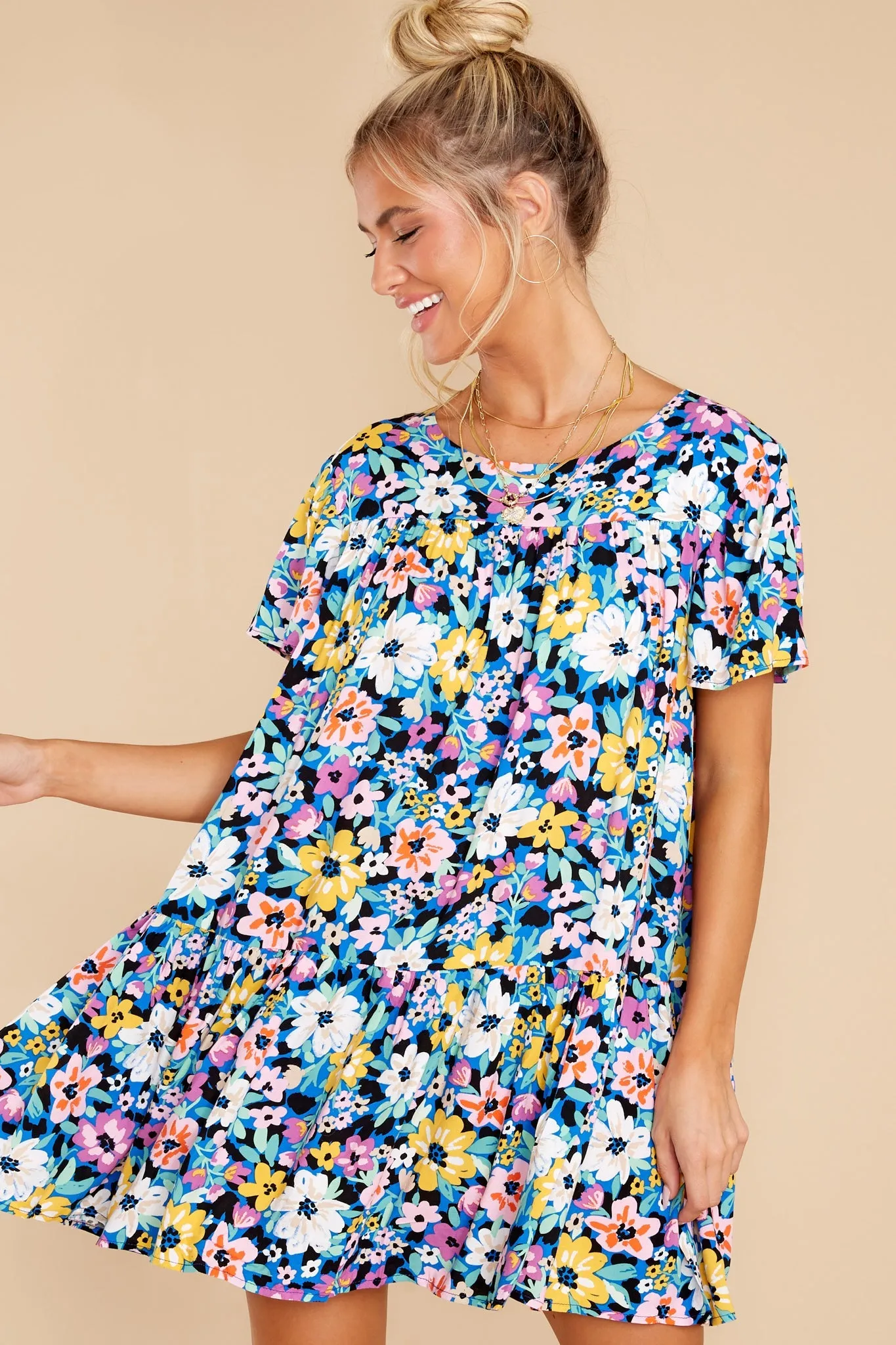 Sunny Days Blue Multi Floral Print Dress