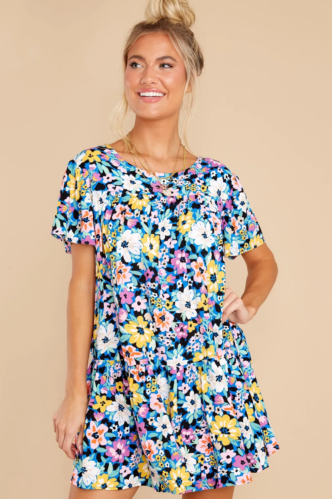 Sunny Days Blue Multi Floral Print Dress