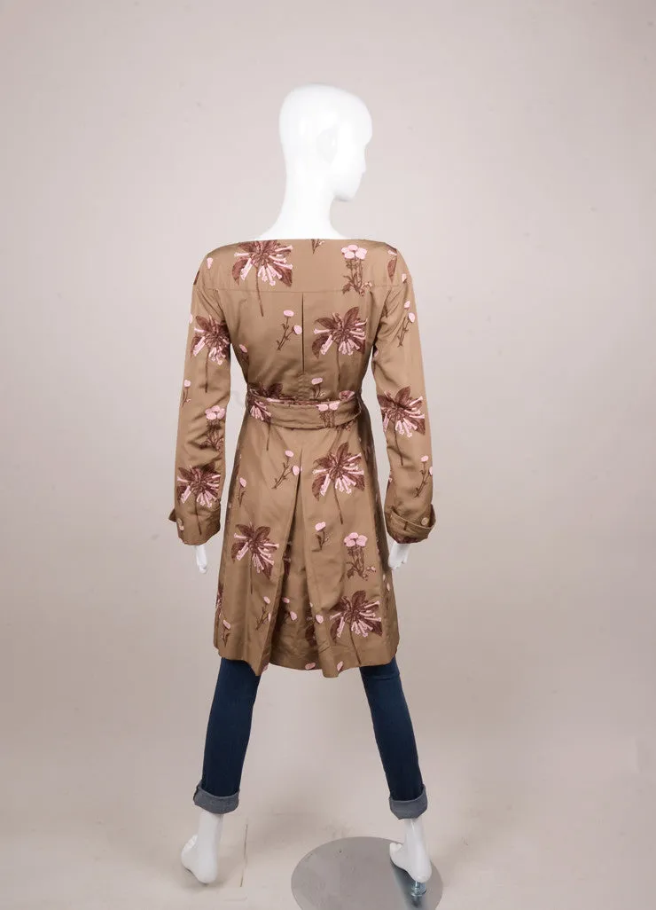 Tan and Pink Silk Floral Print Lightweight Coat