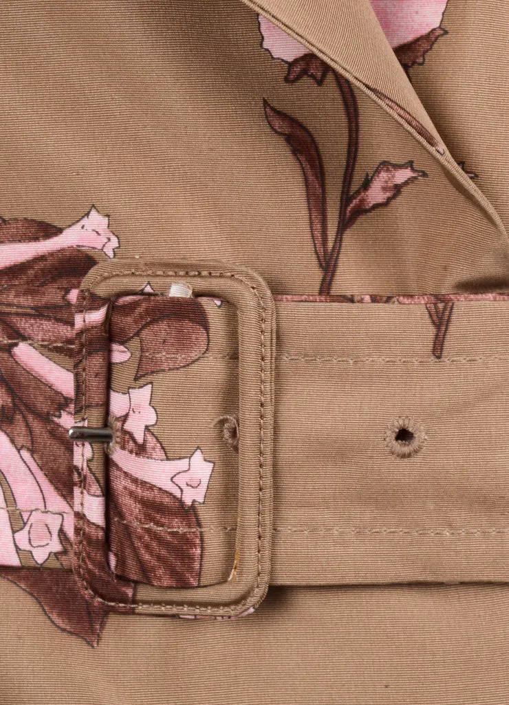 Tan and Pink Silk Floral Print Lightweight Coat