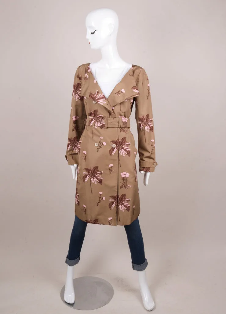 Tan and Pink Silk Floral Print Lightweight Coat